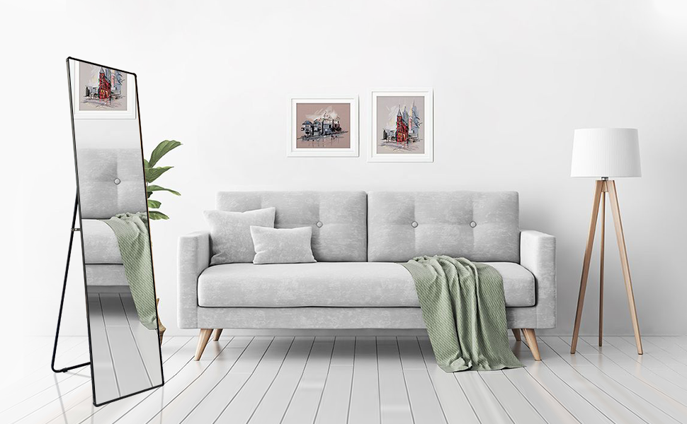 Rectangular Framed Freestanding Mirror in Black.