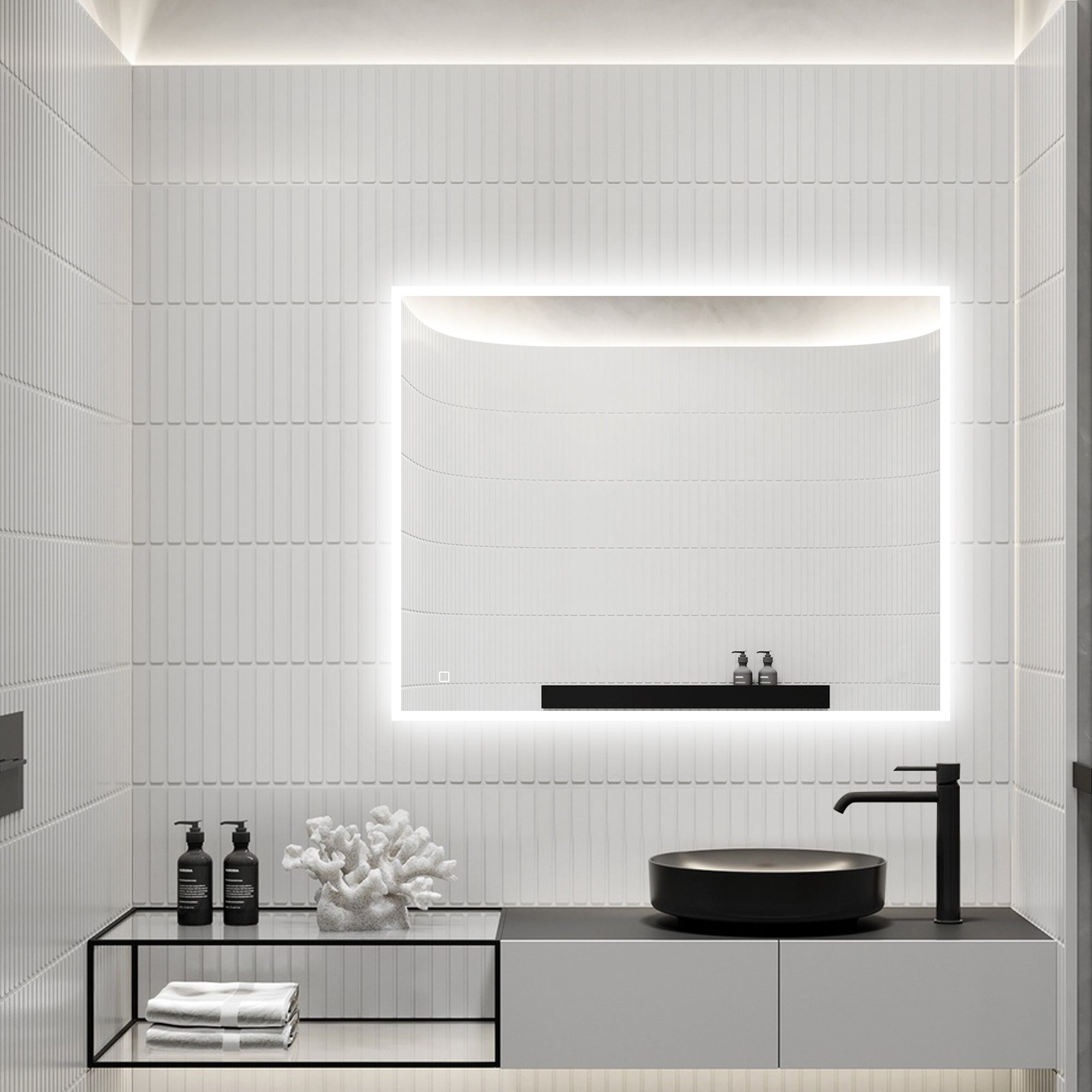 28 in. W x 35 in. H Large Rectangular Frameless Wall-Mount Anti-Fog LED Light Bathroom Vanity Mirror