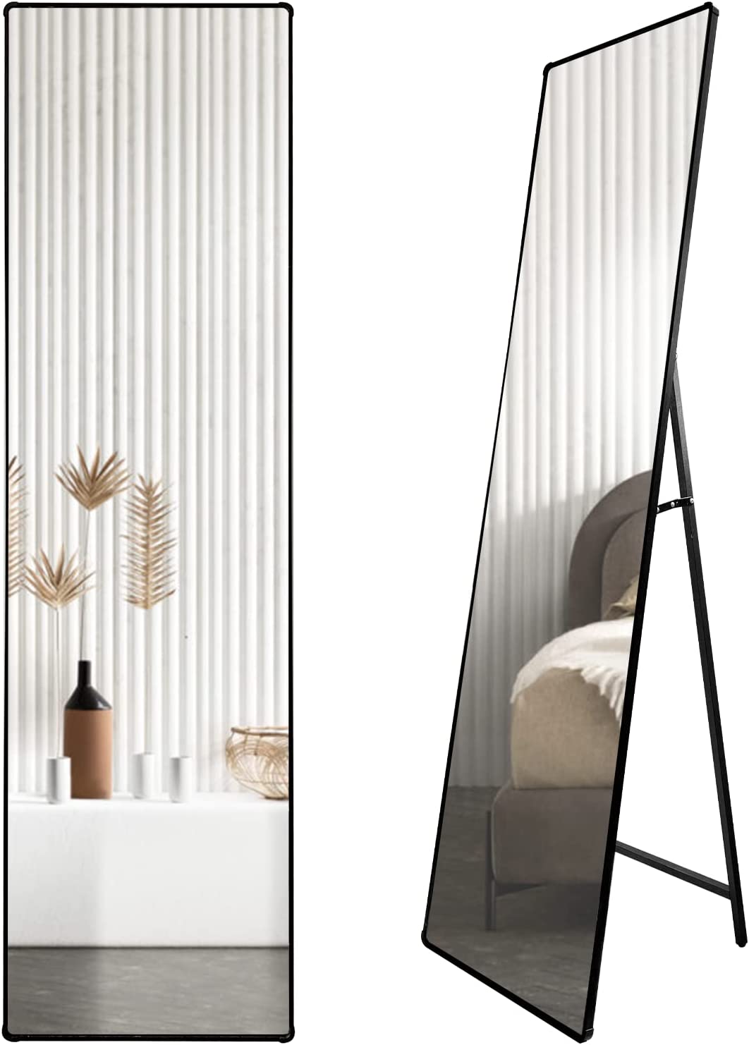 Rectangular Framed Freestanding Mirror in Black.