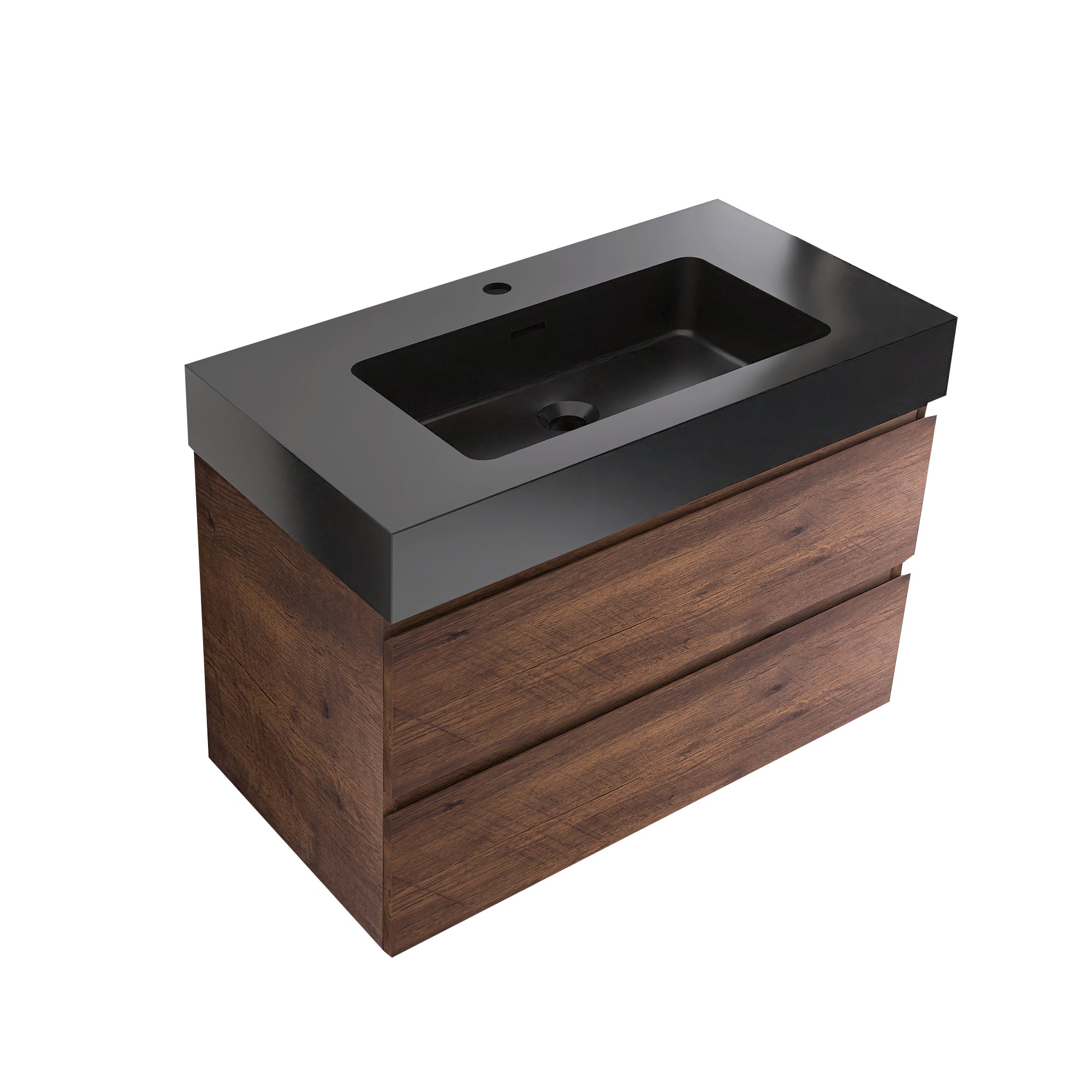 Wood Wall-Mounted Bathroom Vanity Set with Integrated Solid Surface Sink