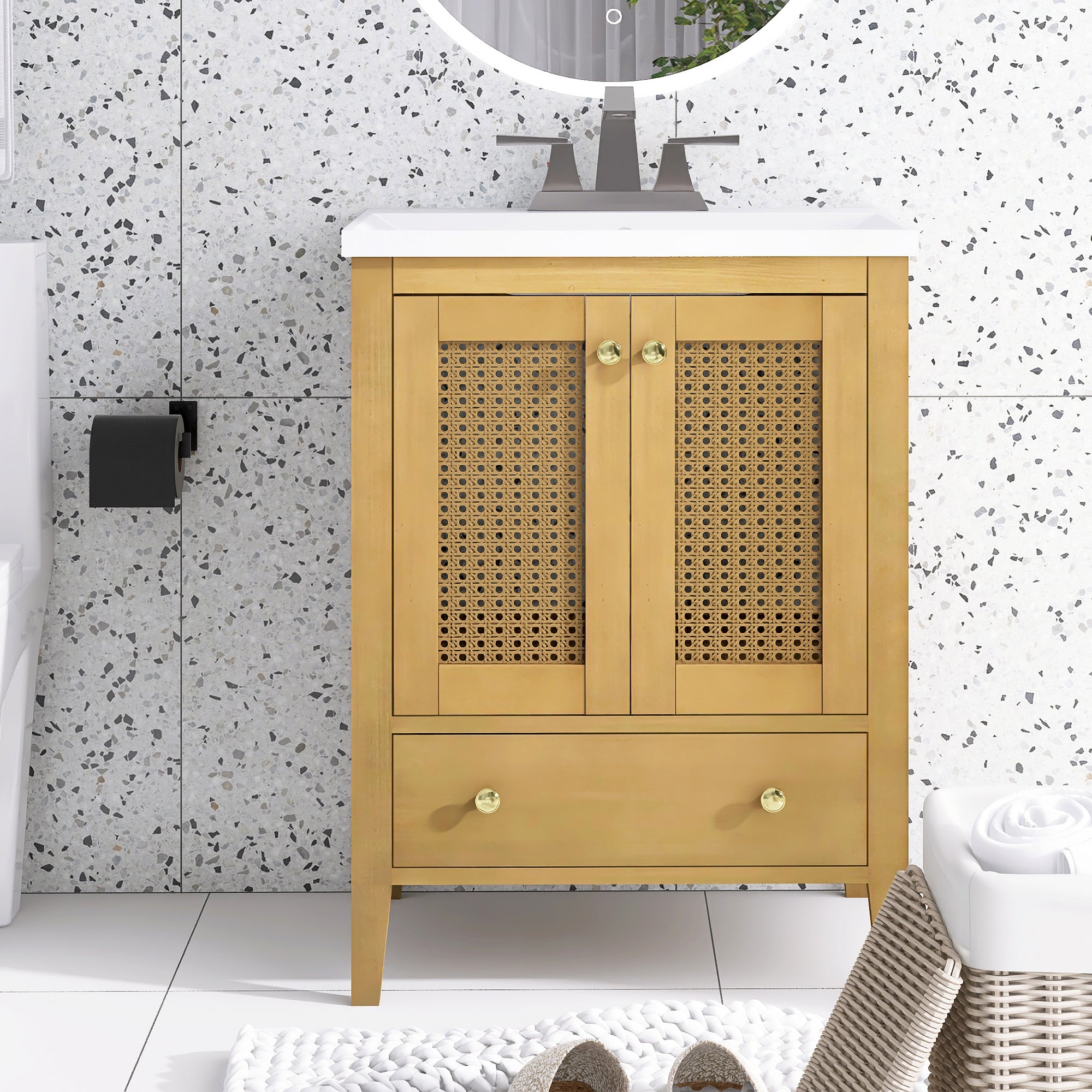 24 in. Freestanding Bath Vanity in Nature with White Ceramic Top