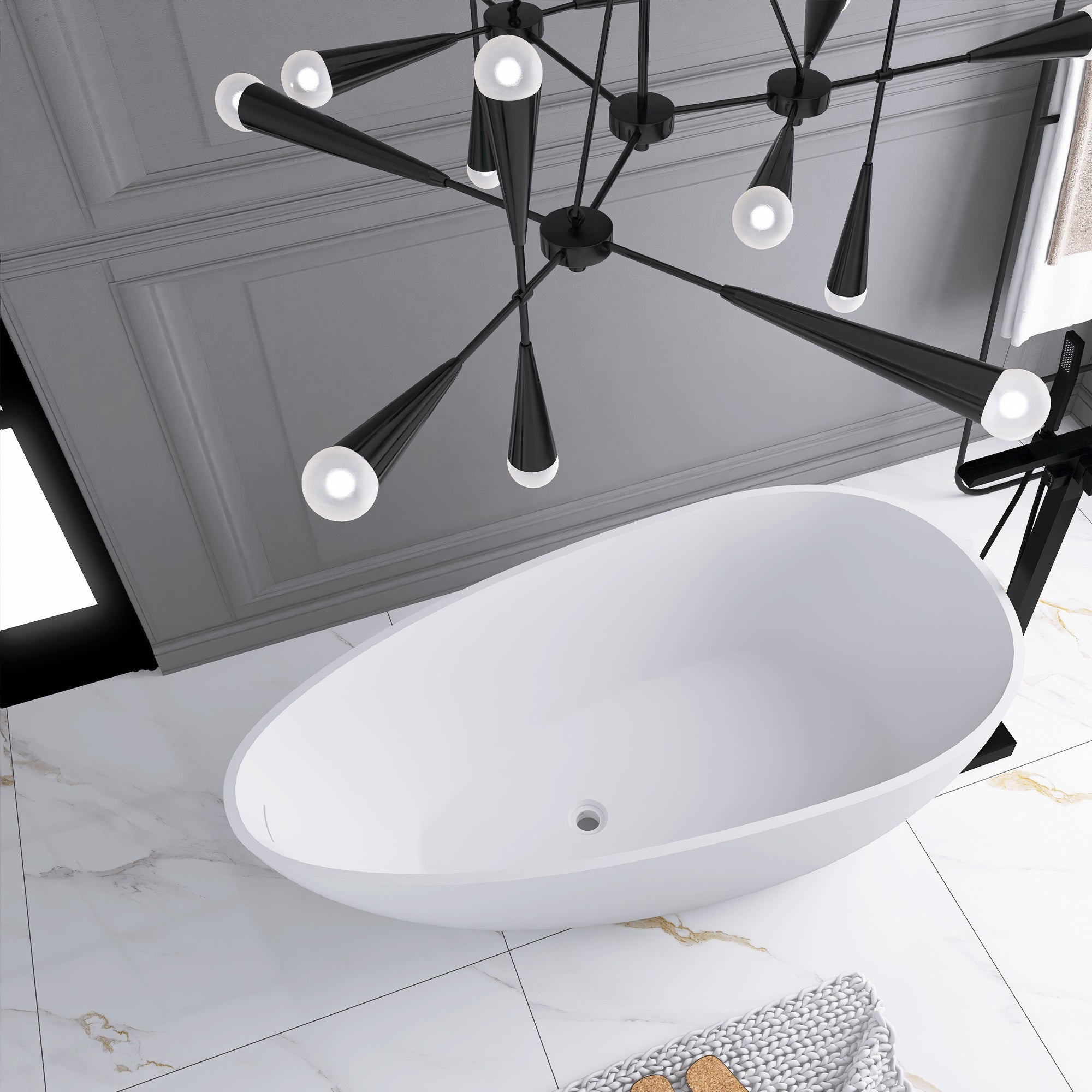 59 in. W Solid Surface Freestanding Flatbottom Soaking Bathtub in Matte White