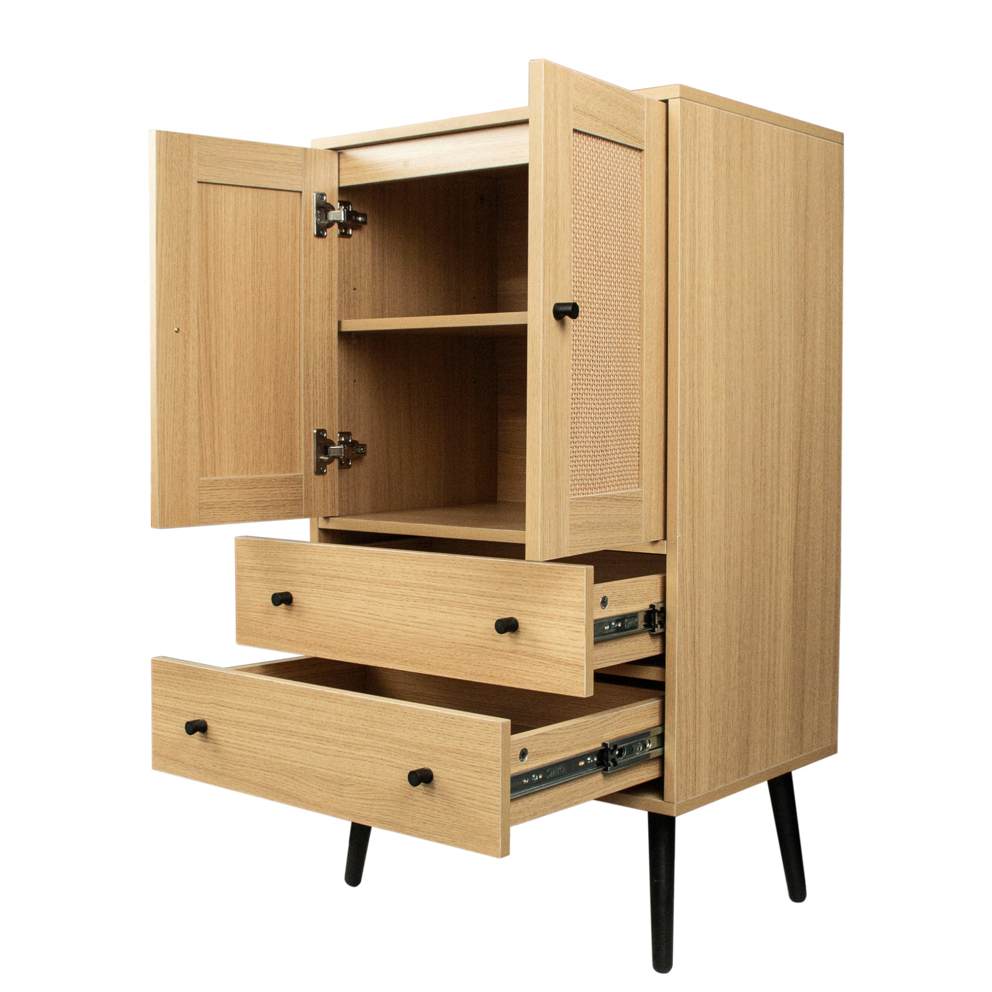 24" Tall Wood Double Door Accent Cabinet with 2 Drawers