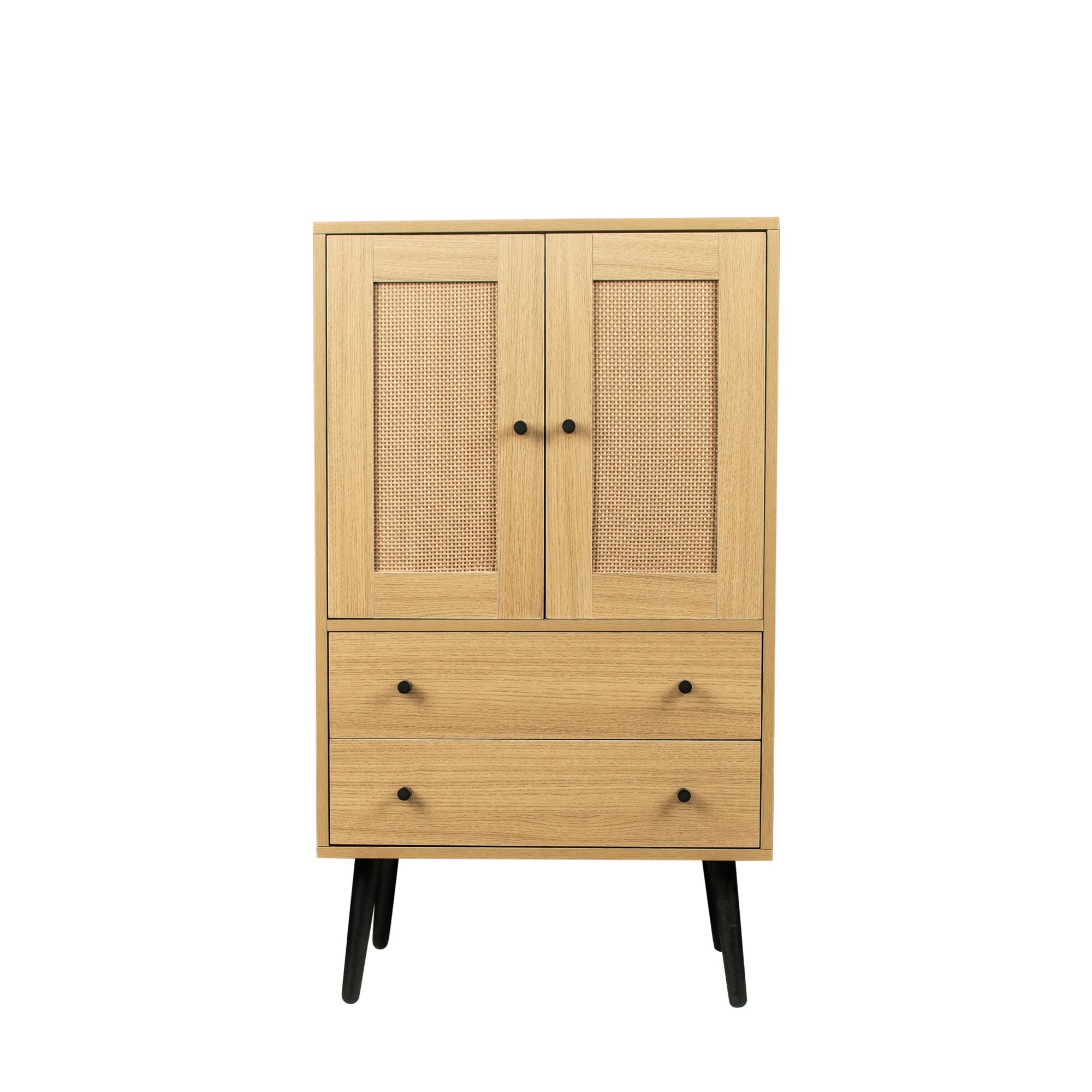 24" Tall Wood Double Door Accent Cabinet with 2 Drawers
