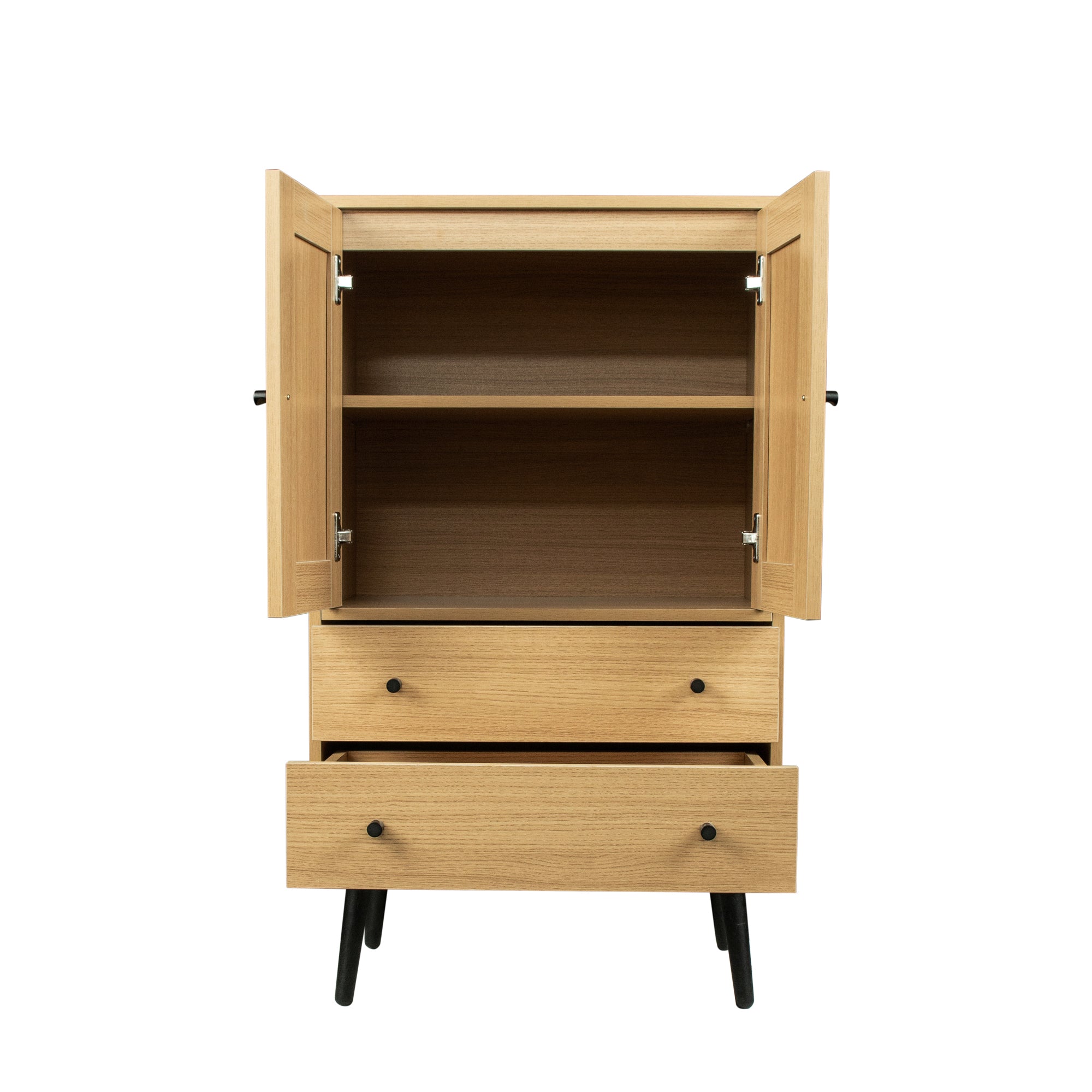 24" Tall Wood Double Door Accent Cabinet with 2 Drawers