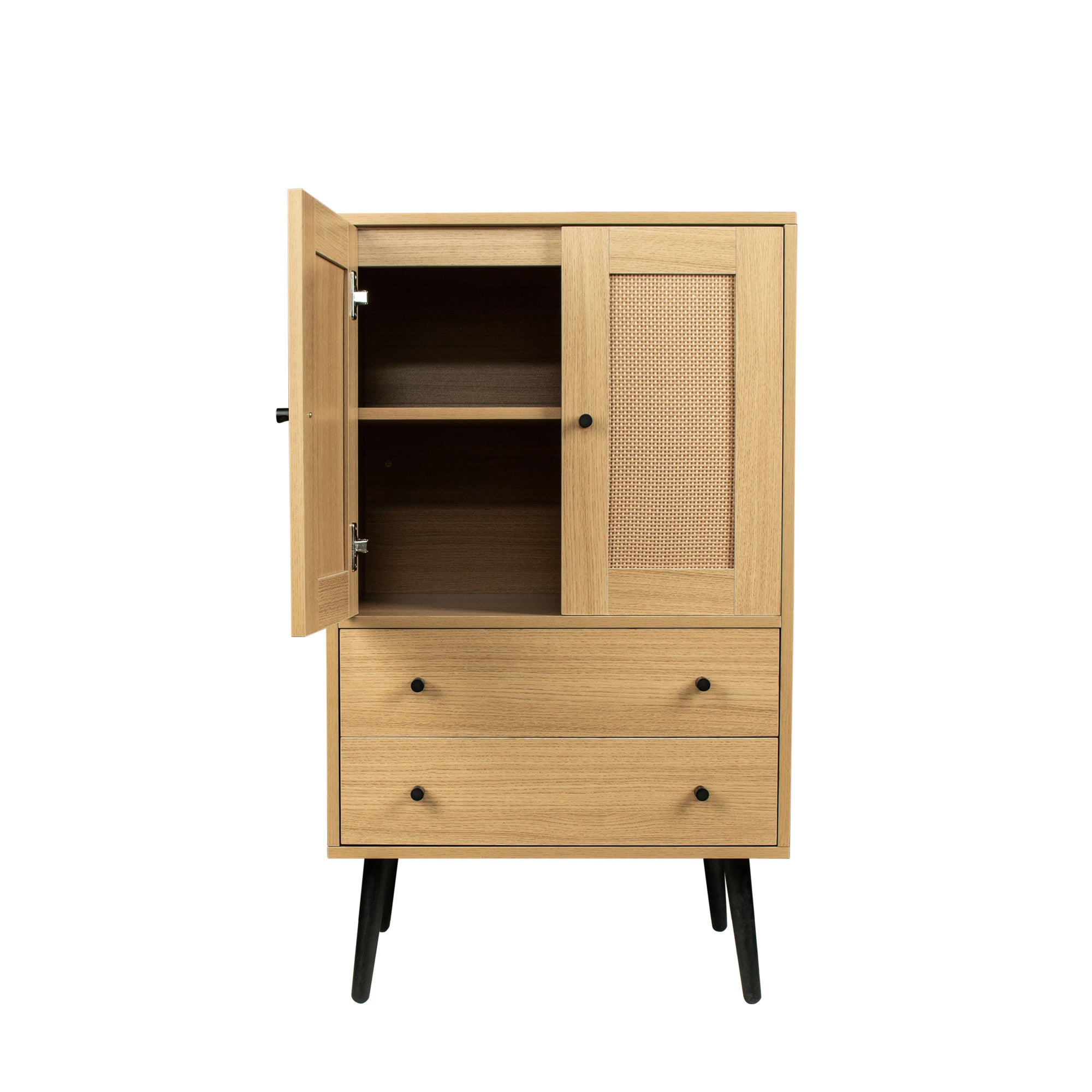 24" Tall Wood Double Door Accent Cabinet with 2 Drawers