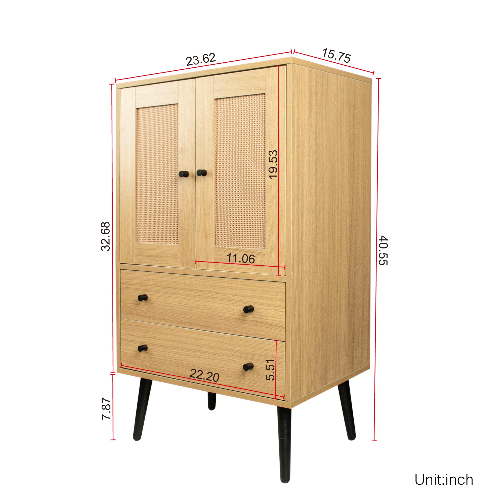 24" Tall Wood Double Door Accent Cabinet with 2 Drawers
