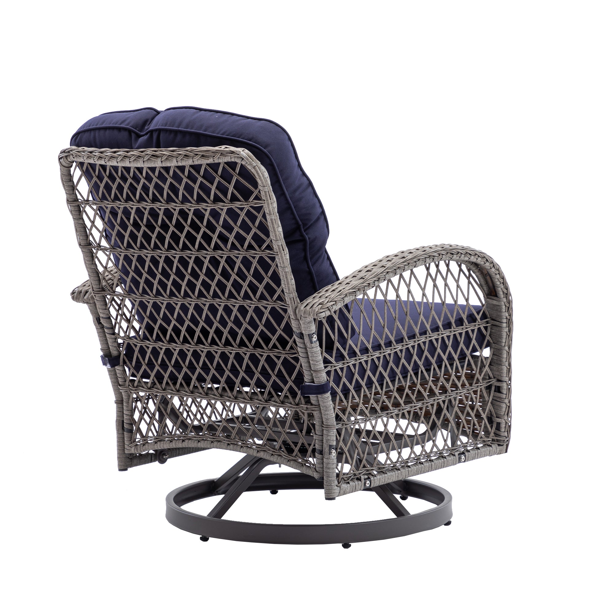 3 Pieces Outdoor Patio Wicker Swivel Chair Set with Cushions