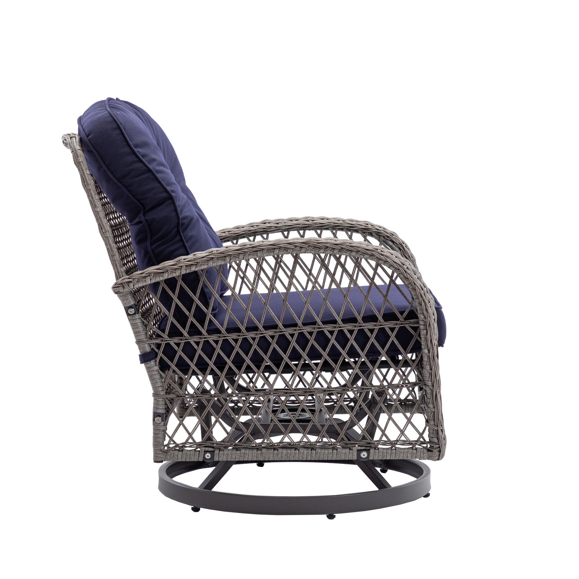 3 Pieces Outdoor Patio Wicker Swivel Chair Set with Cushions