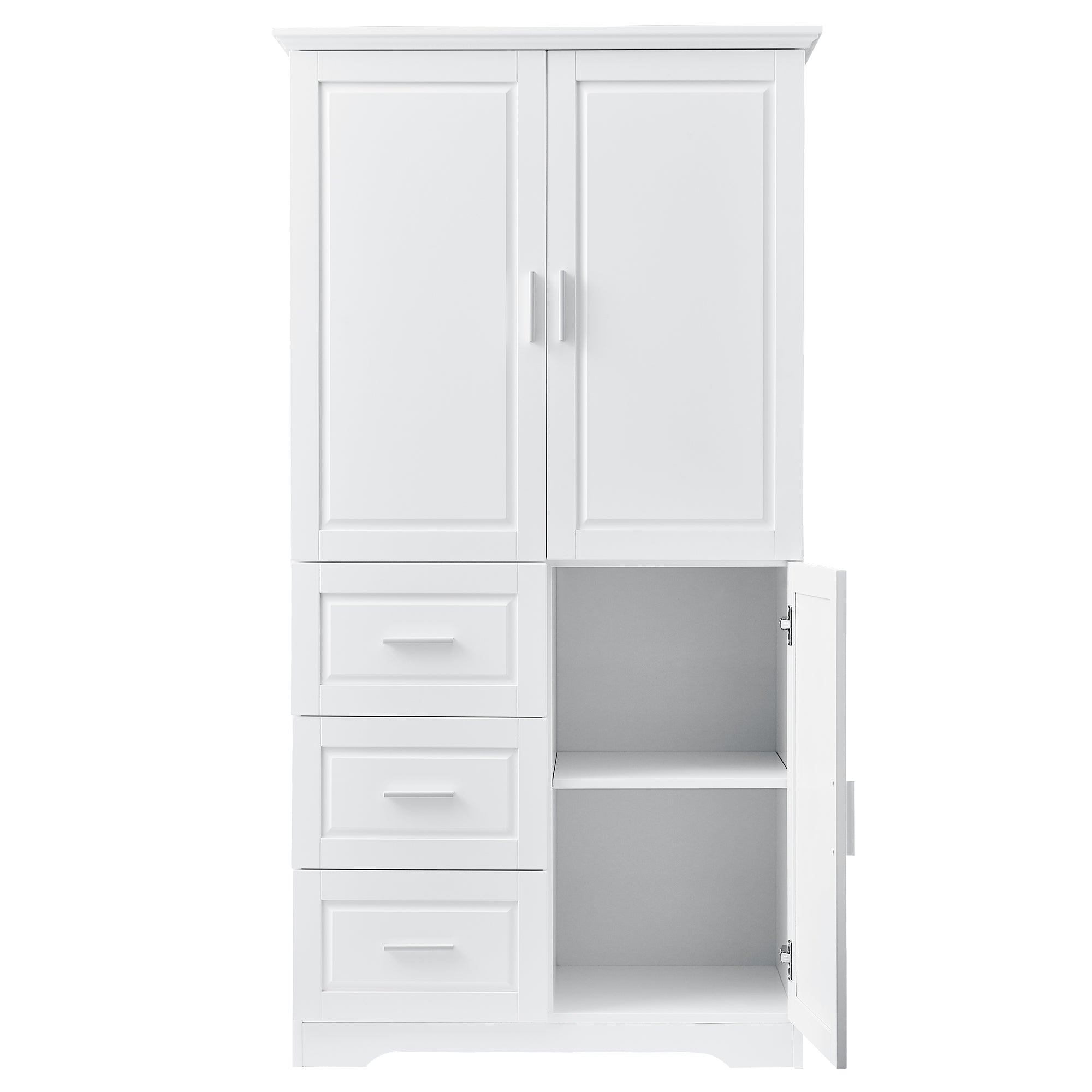 Tall and Wide Storage Cabinet with Doors for Bathroom/Office with Three Drawers