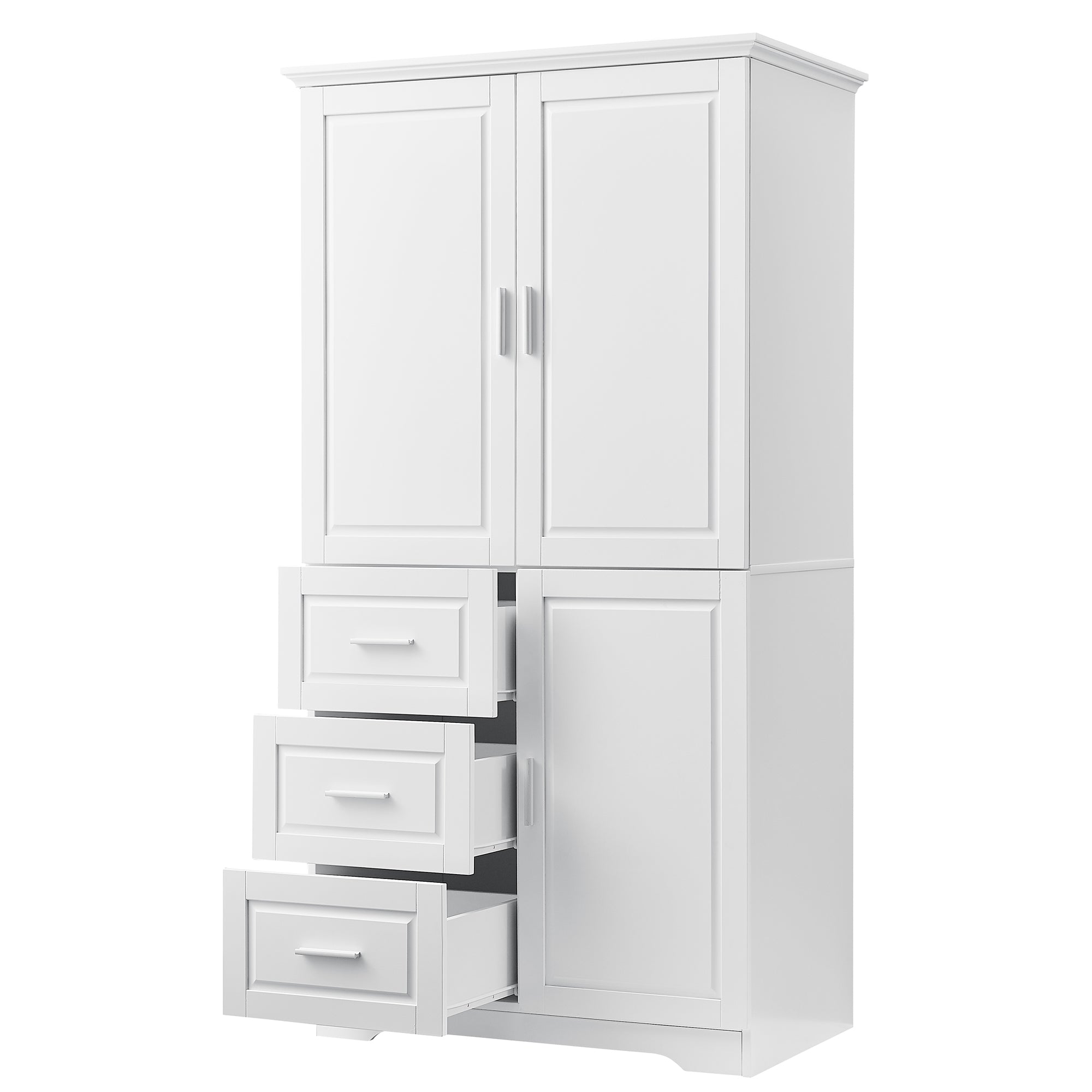 Tall and Wide Storage Cabinet with Doors for Bathroom/Office with Three Drawers
