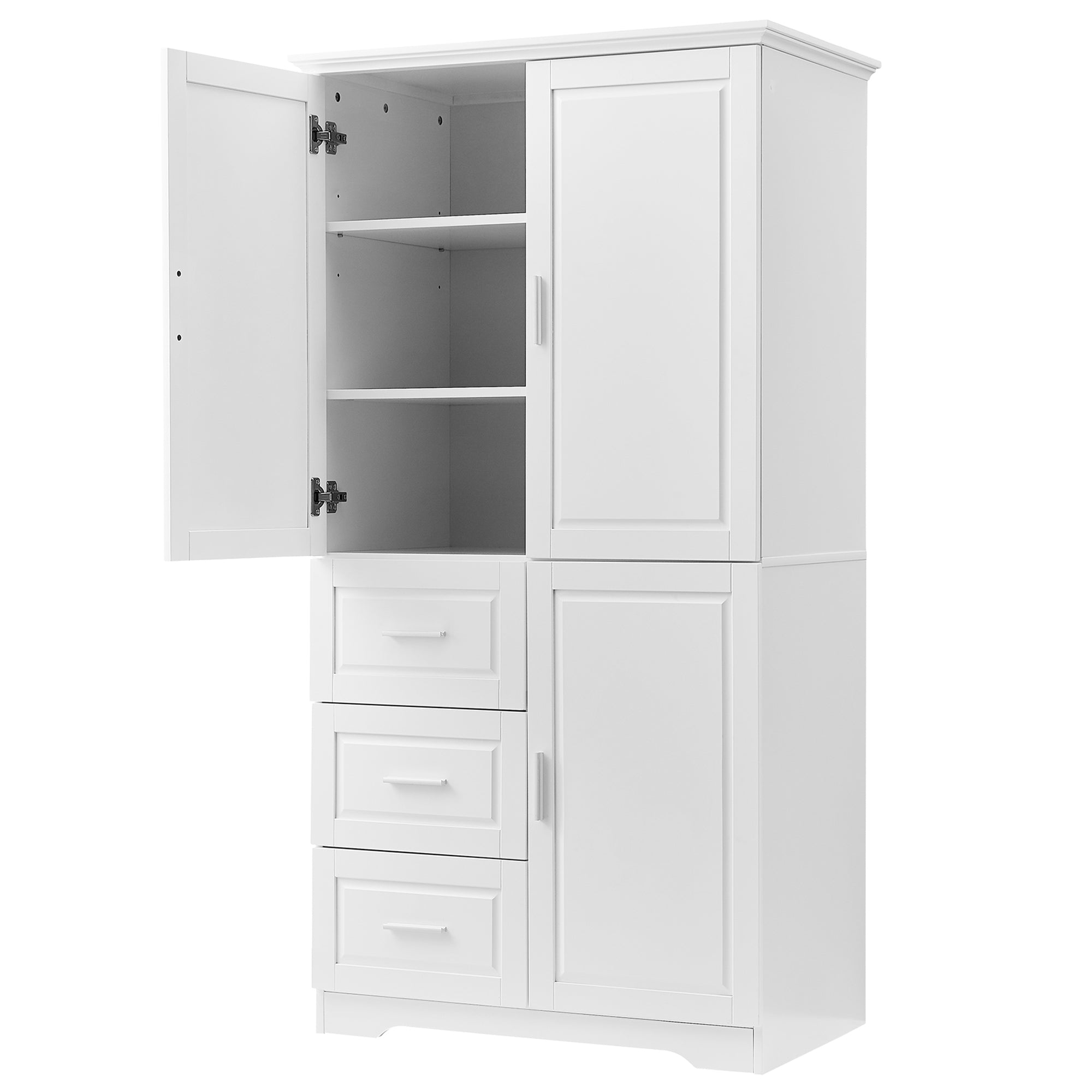 Tall and Wide Storage Cabinet with Doors for Bathroom/Office with Three Drawers