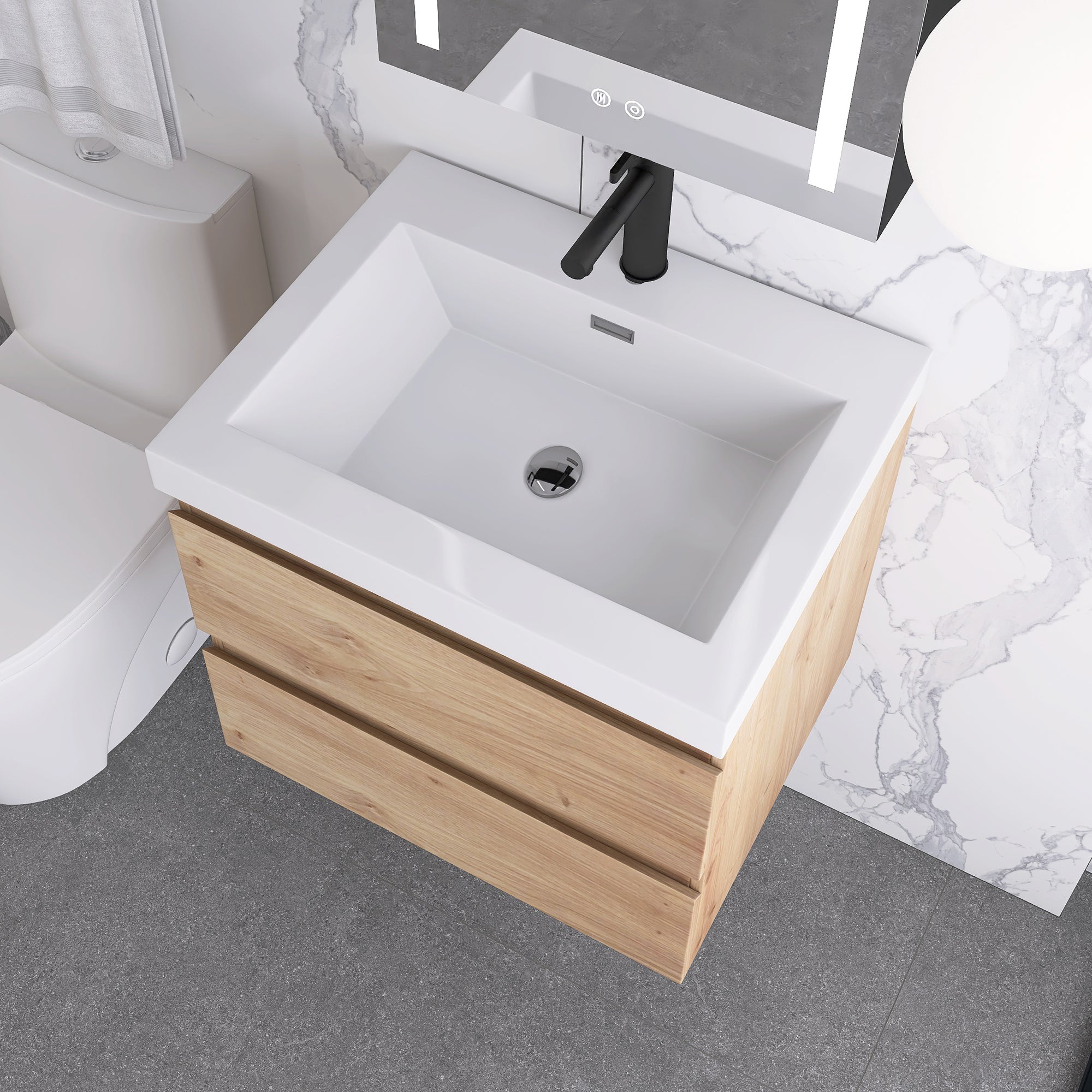 JimsMaison Wall-Mounted 2-drawer Bathroom Vanity Set with Integrated Resin Sink