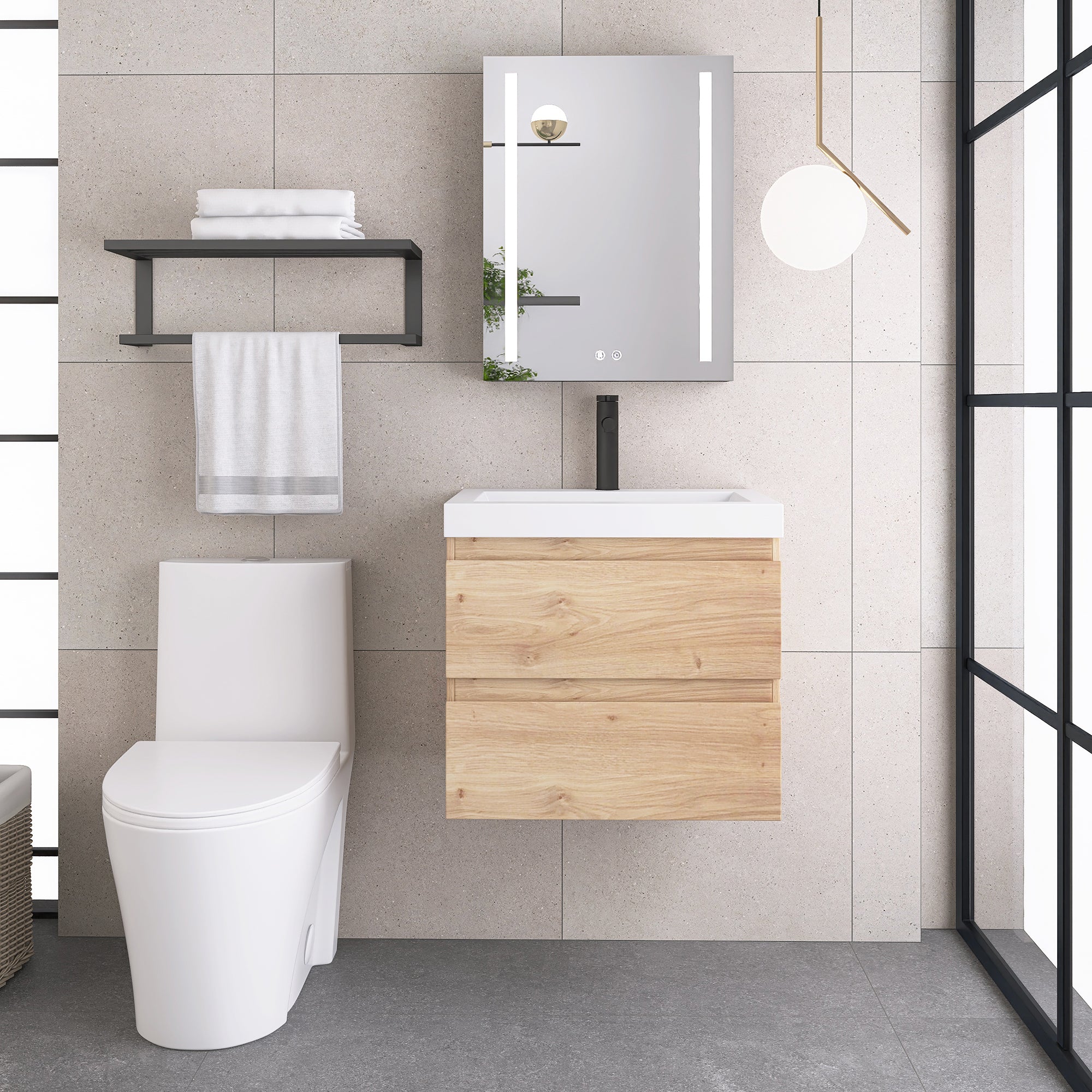 JimsMaison Wall-Mounted 2-drawer Bathroom Vanity Set with Integrated Resin Sink