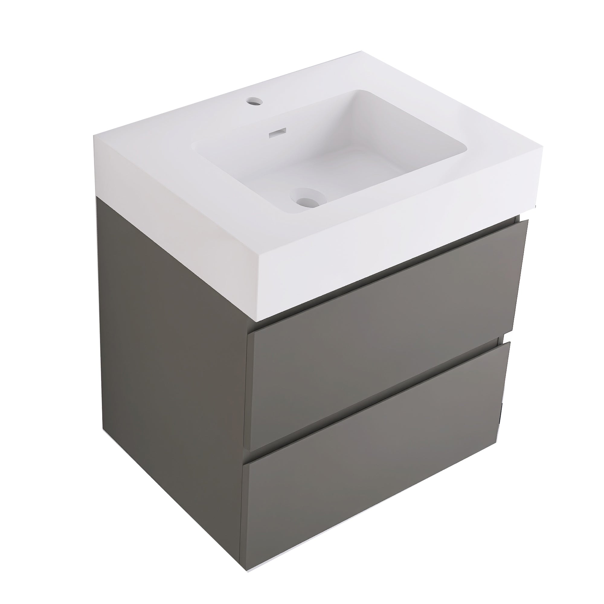 Wood Wall-Mounted Bathroom Vanity Set with Integrated Solid Surface Sink