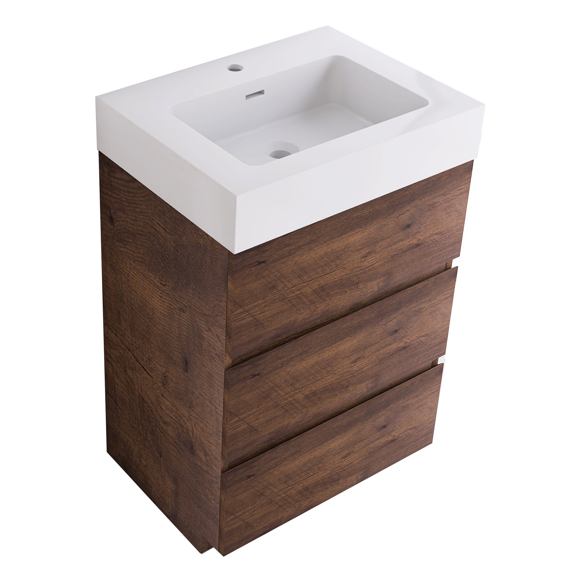 Wood Freestanding Bathroom Vanity Set with Integrated Solid Surface Sink