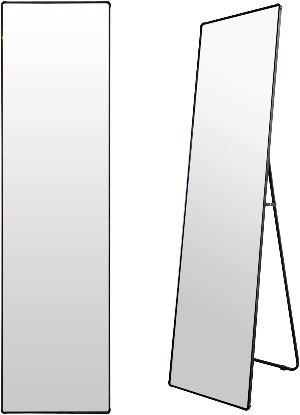 Rectangular Framed Freestanding Mirror in Black.