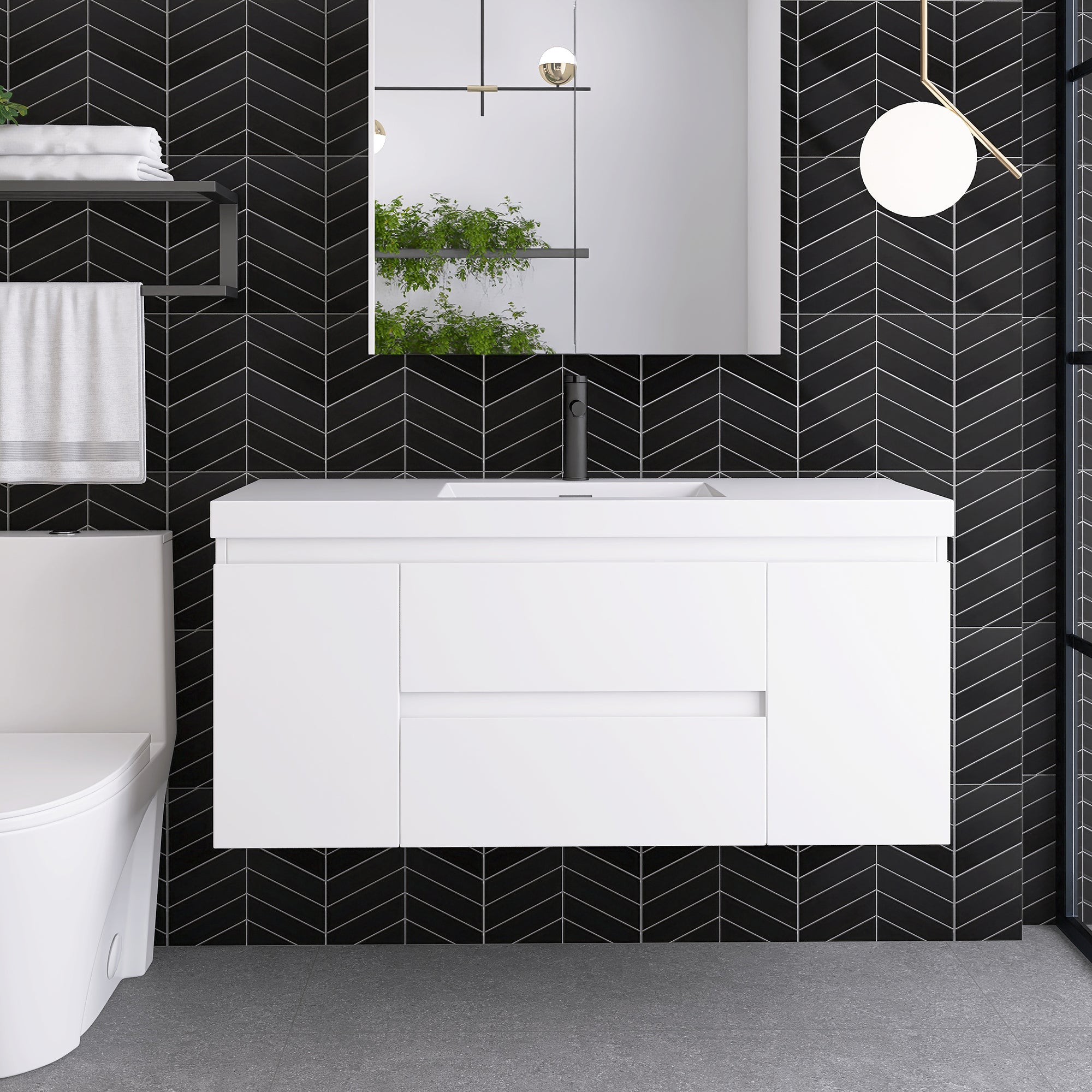 Staykiwi Wall-Mounted 2-drawer Bathroom Vanity Set with Integrated Resin Sink