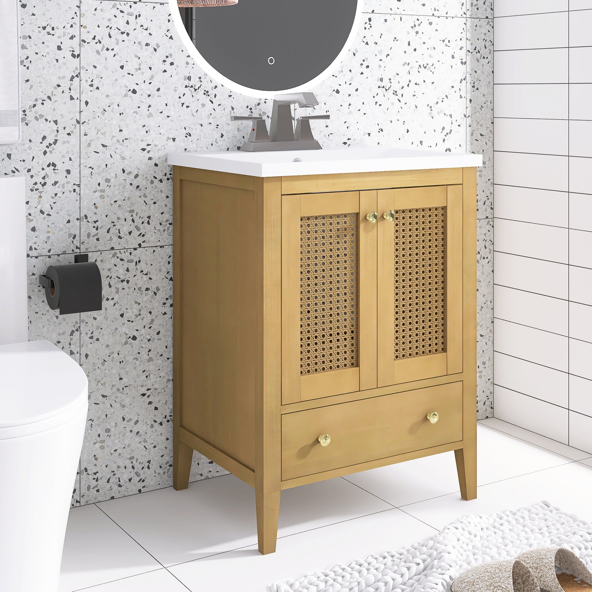 24 in. Freestanding Bath Vanity in Nature with White Ceramic Top