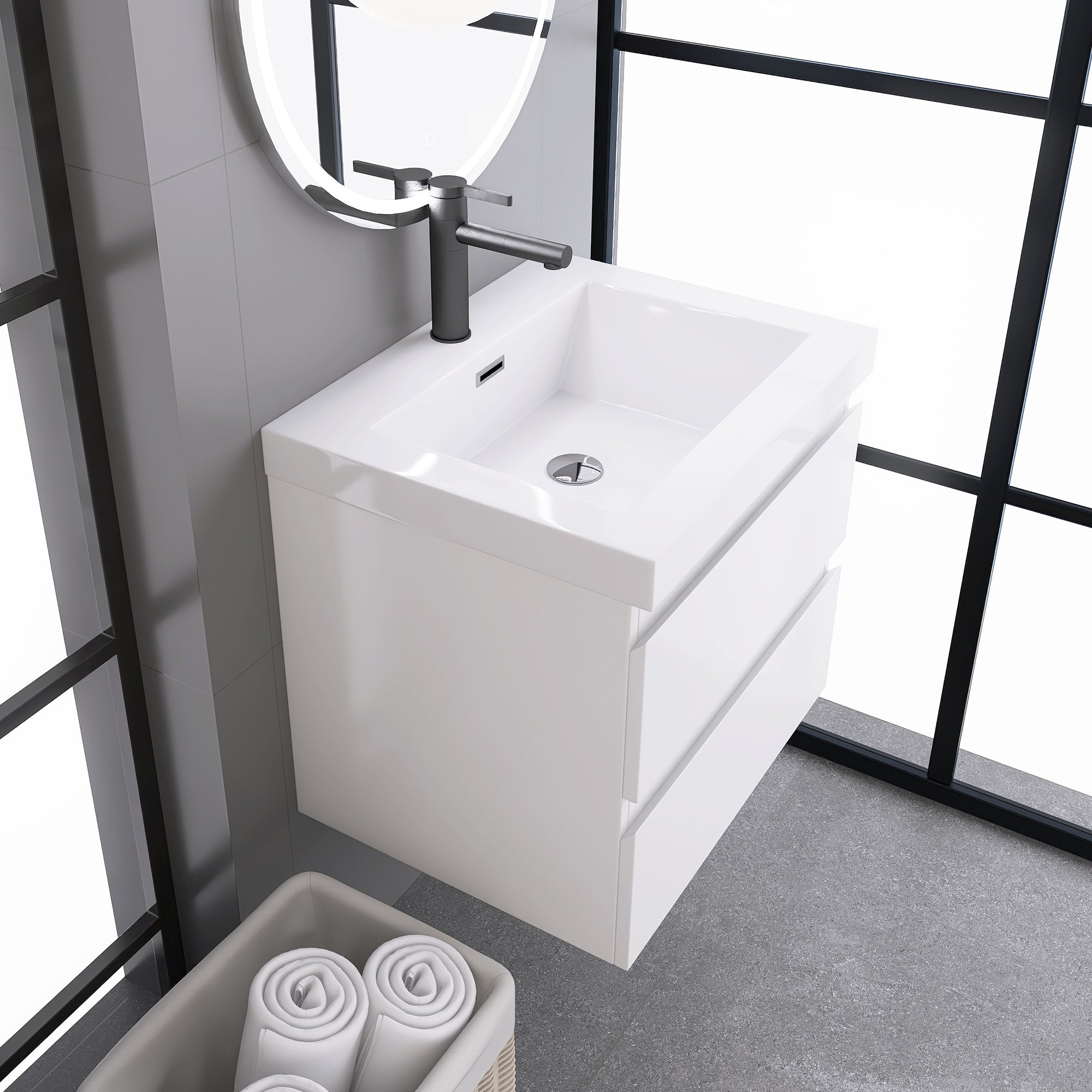 Staykiwi Wall-Mounted 2-drawer Bathroom Vanity Set with Integrated Resin Sink
