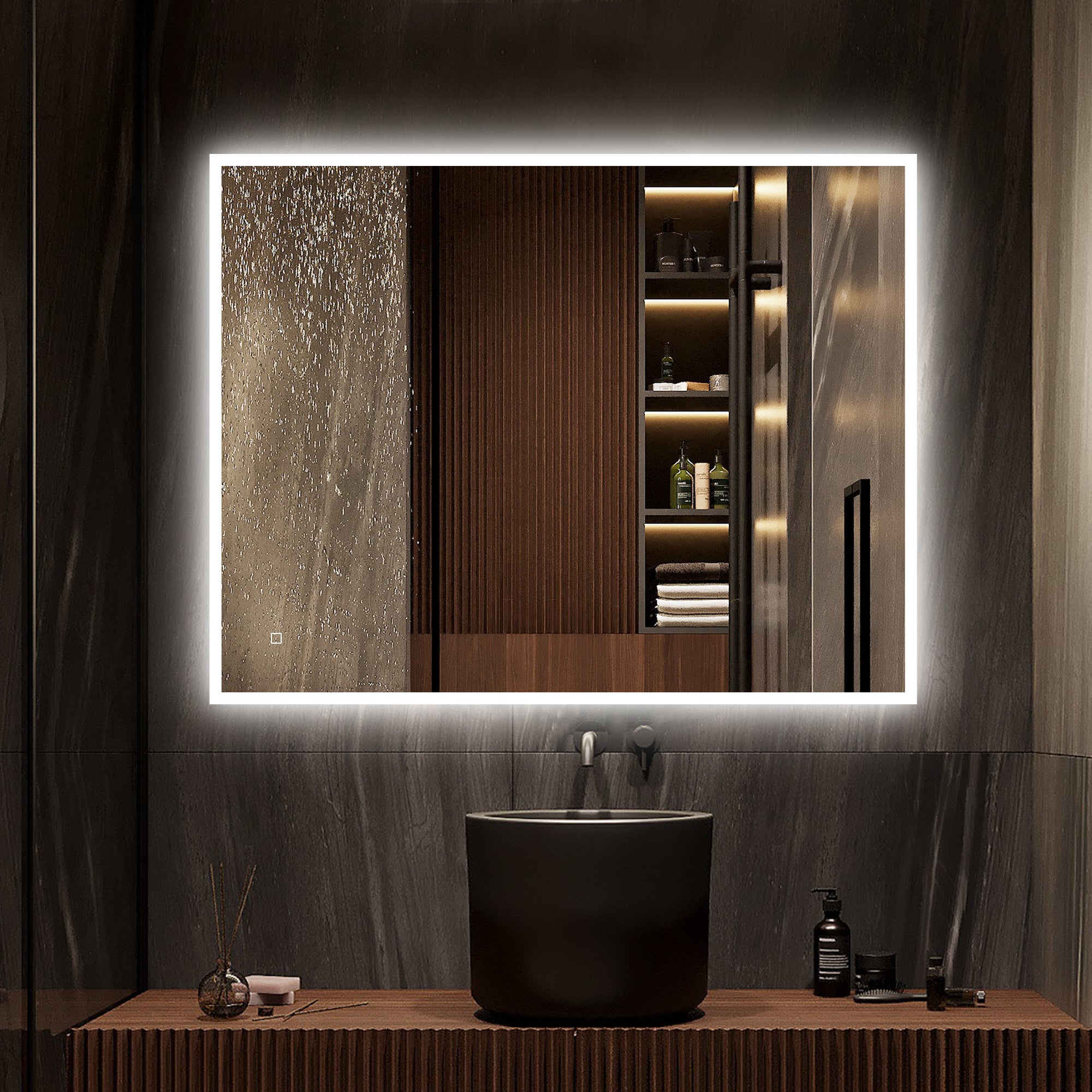 28 in. W x 35 in. H Large Rectangular Frameless Wall-Mount Anti-Fog LED Light Bathroom Vanity Mirror