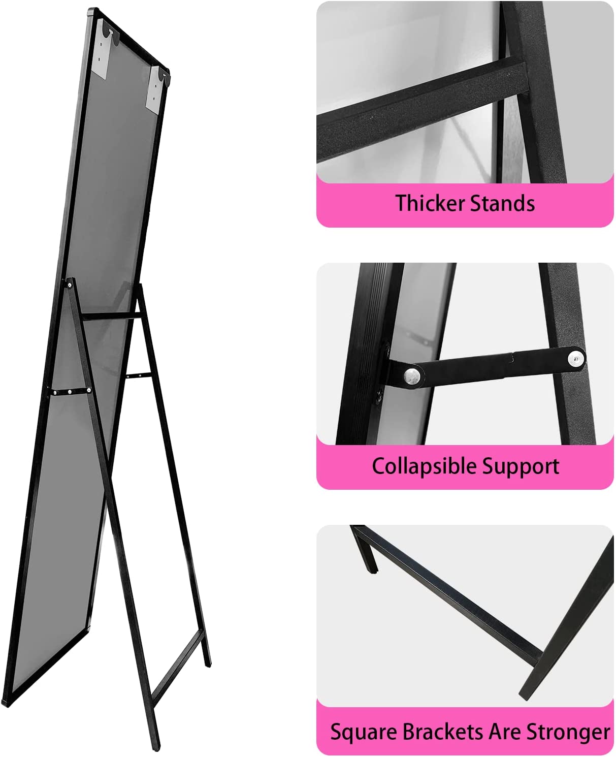 Rectangular Framed Freestanding Mirror in Black.