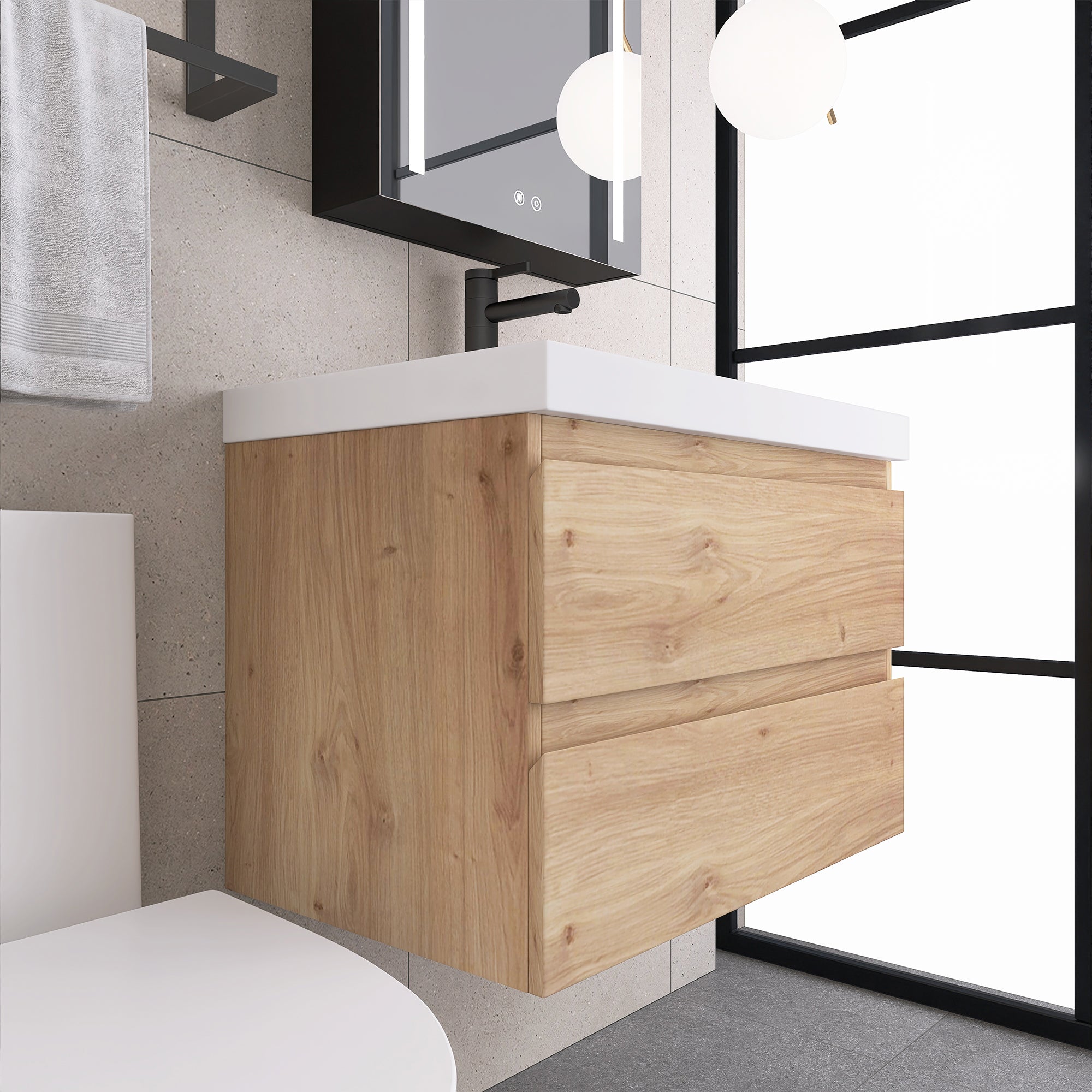 JimsMaison Wall-Mounted 2-drawer Bathroom Vanity Set with Integrated Resin Sink