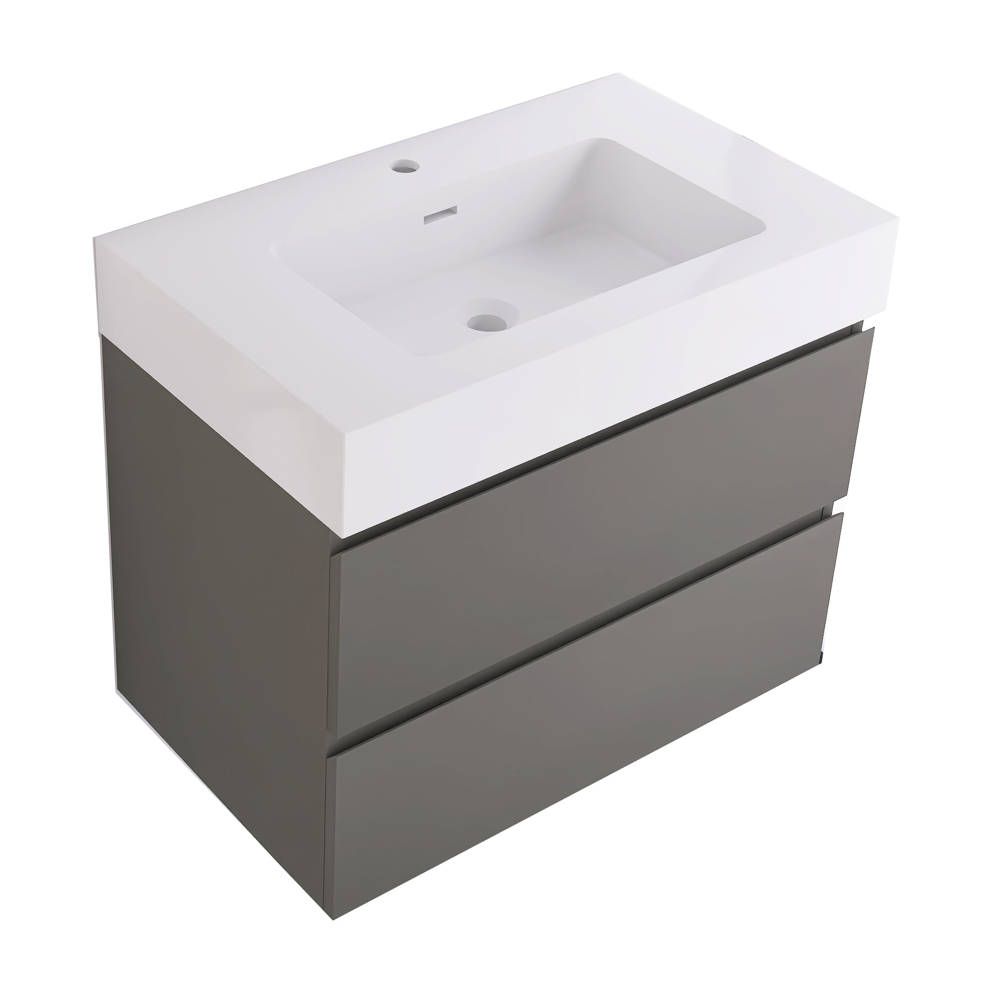 Wood Wall-Mounted Bathroom Vanity Set with Integrated Solid Surface Sink