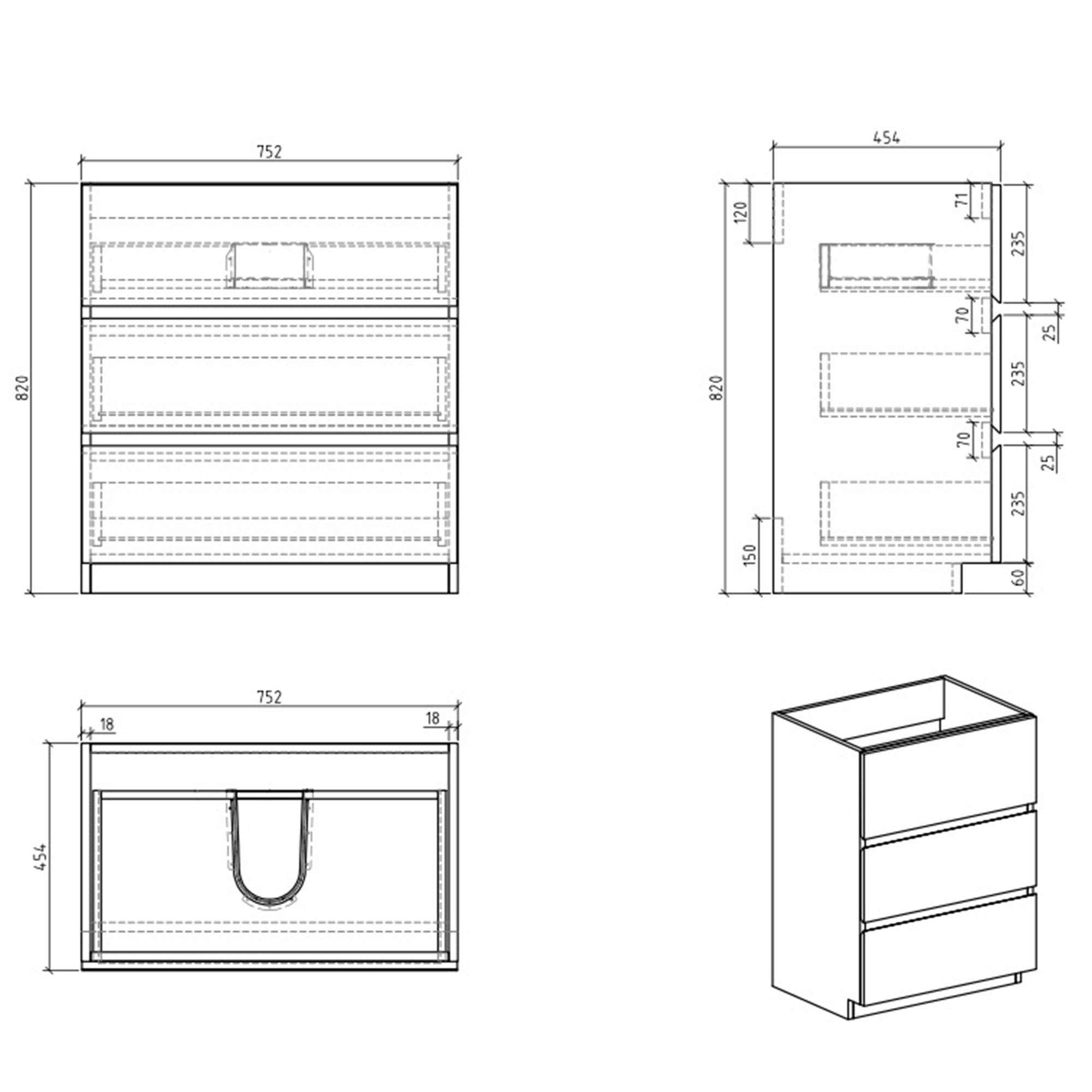 Wood Freestanding Bathroom Vanity Set with Integrated Solid Surface Sink