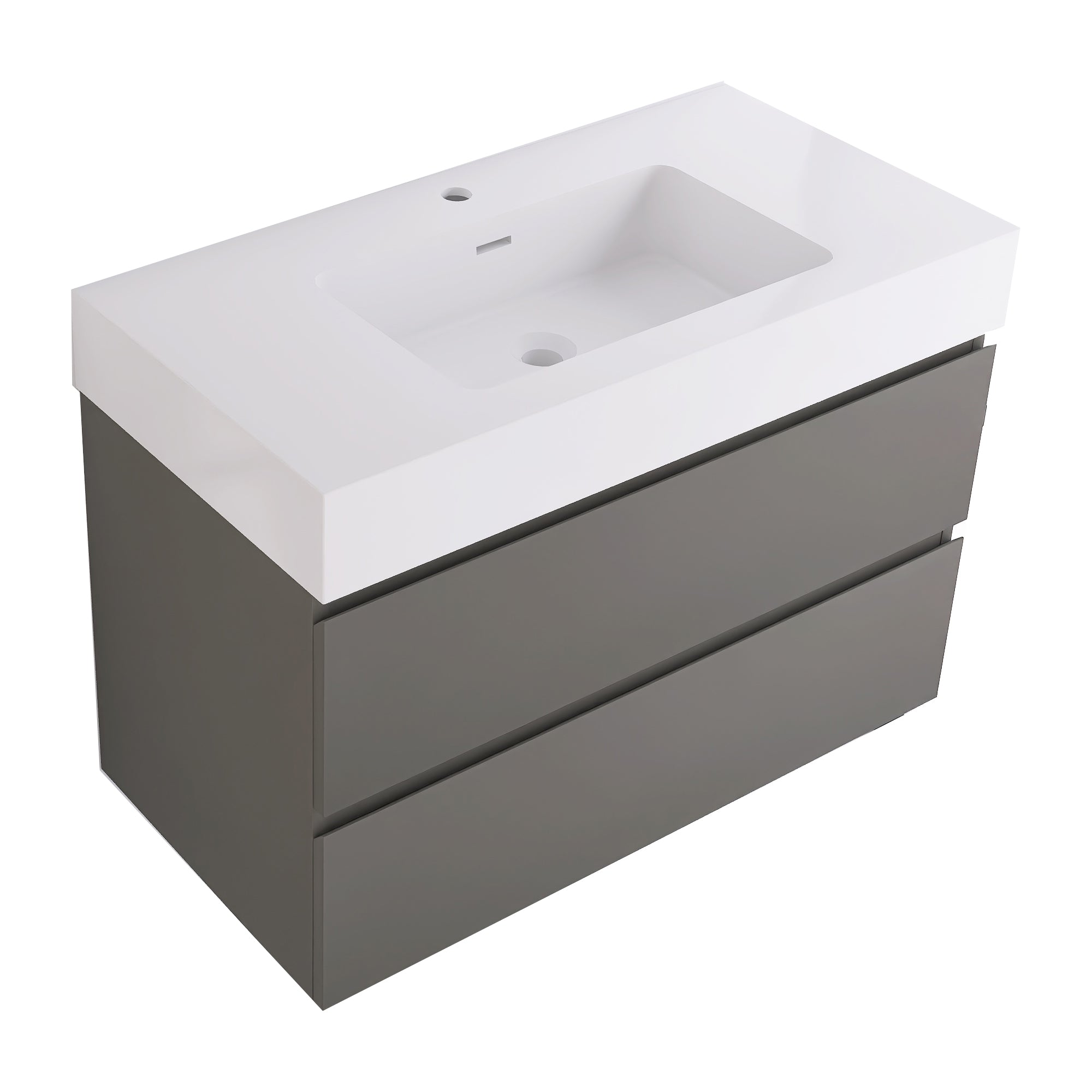 Wood Wall-Mounted Bathroom Vanity Set with Integrated Solid Surface Sink