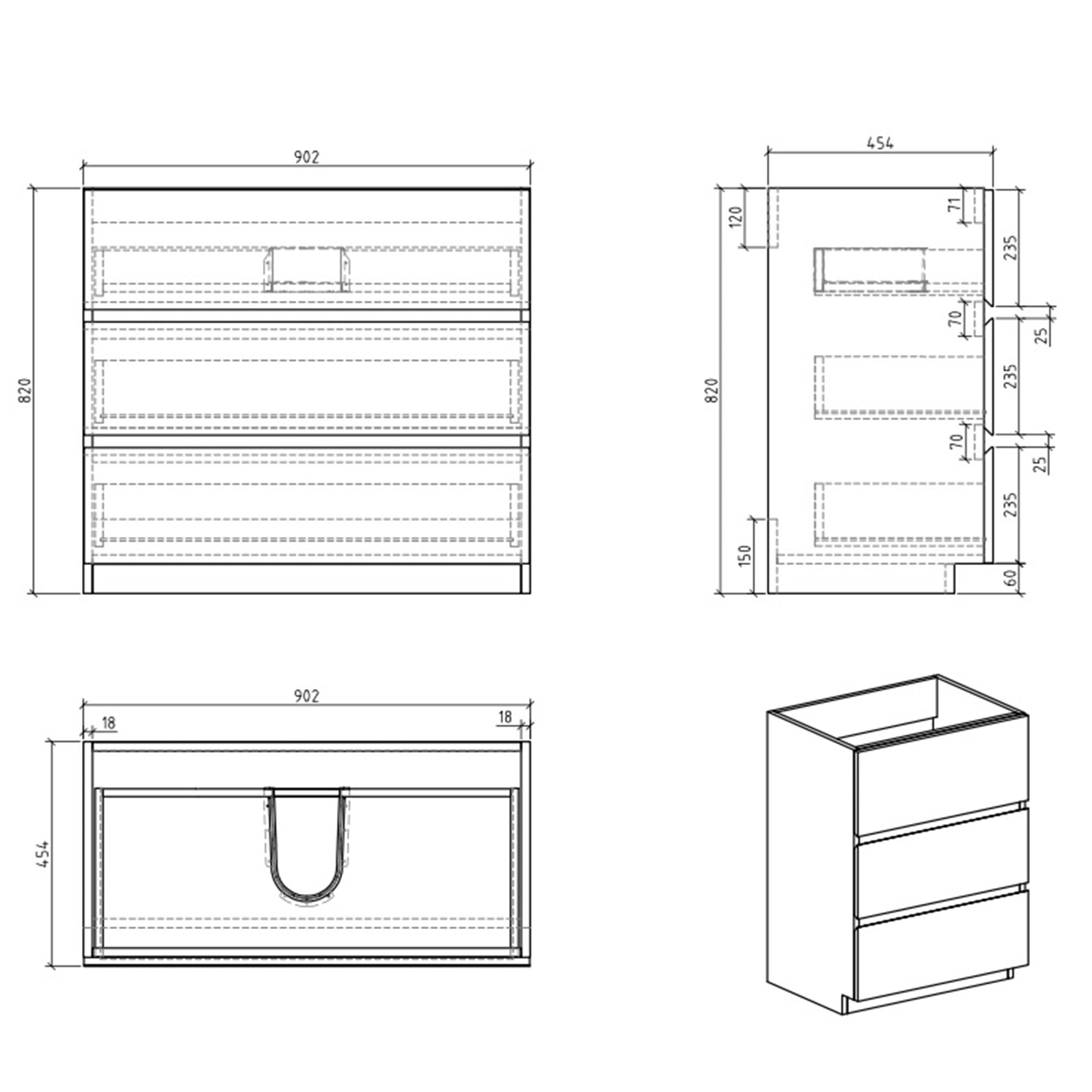 Wood Freestanding Bathroom Vanity Set with Integrated Solid Surface Sink