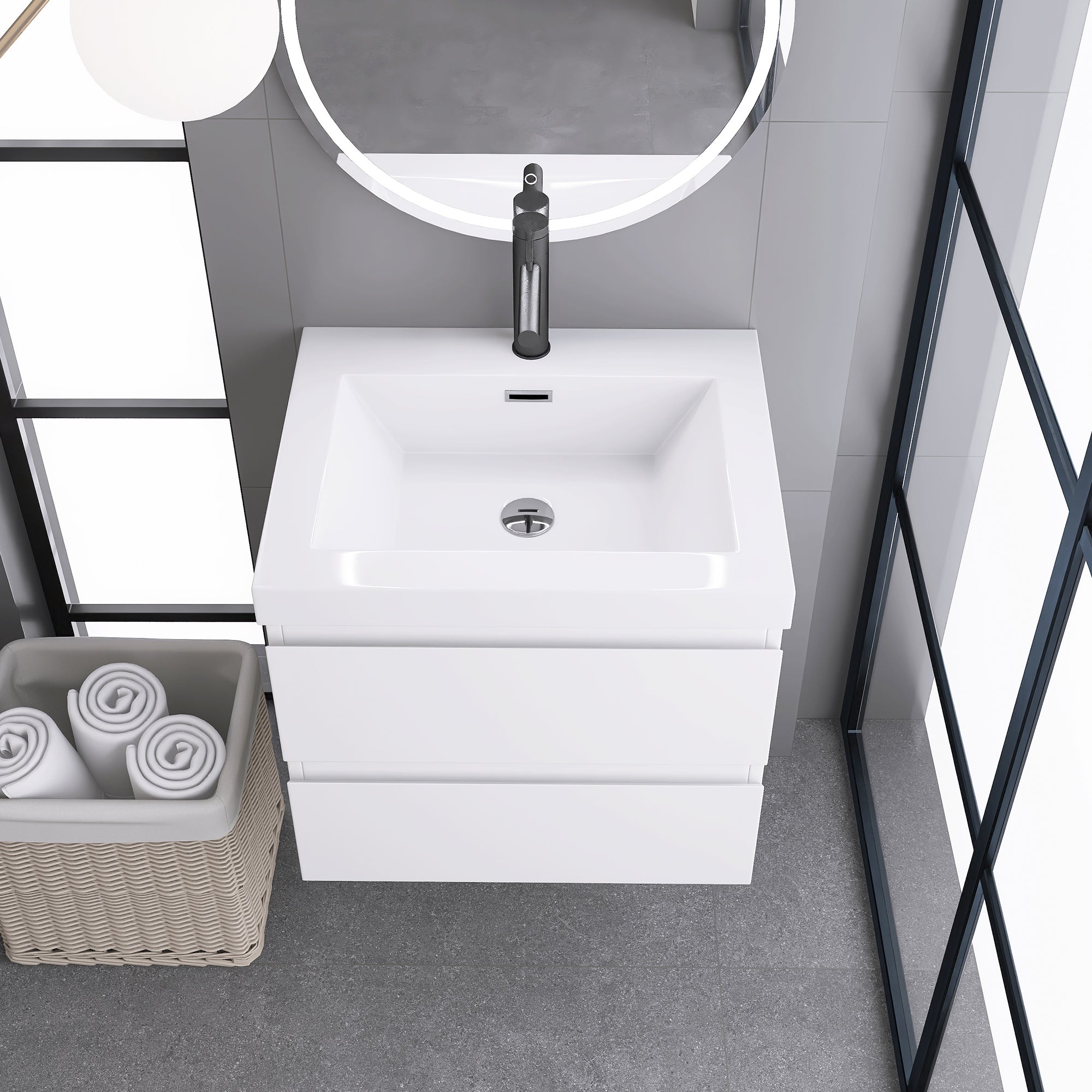 Staykiwi Wall-Mounted 2-drawer Bathroom Vanity Set with Integrated Resin Sink