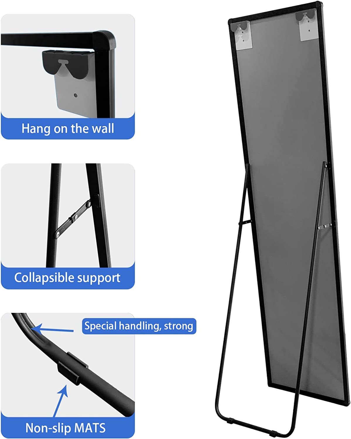 Rectangular Framed Freestanding Mirror in Black.