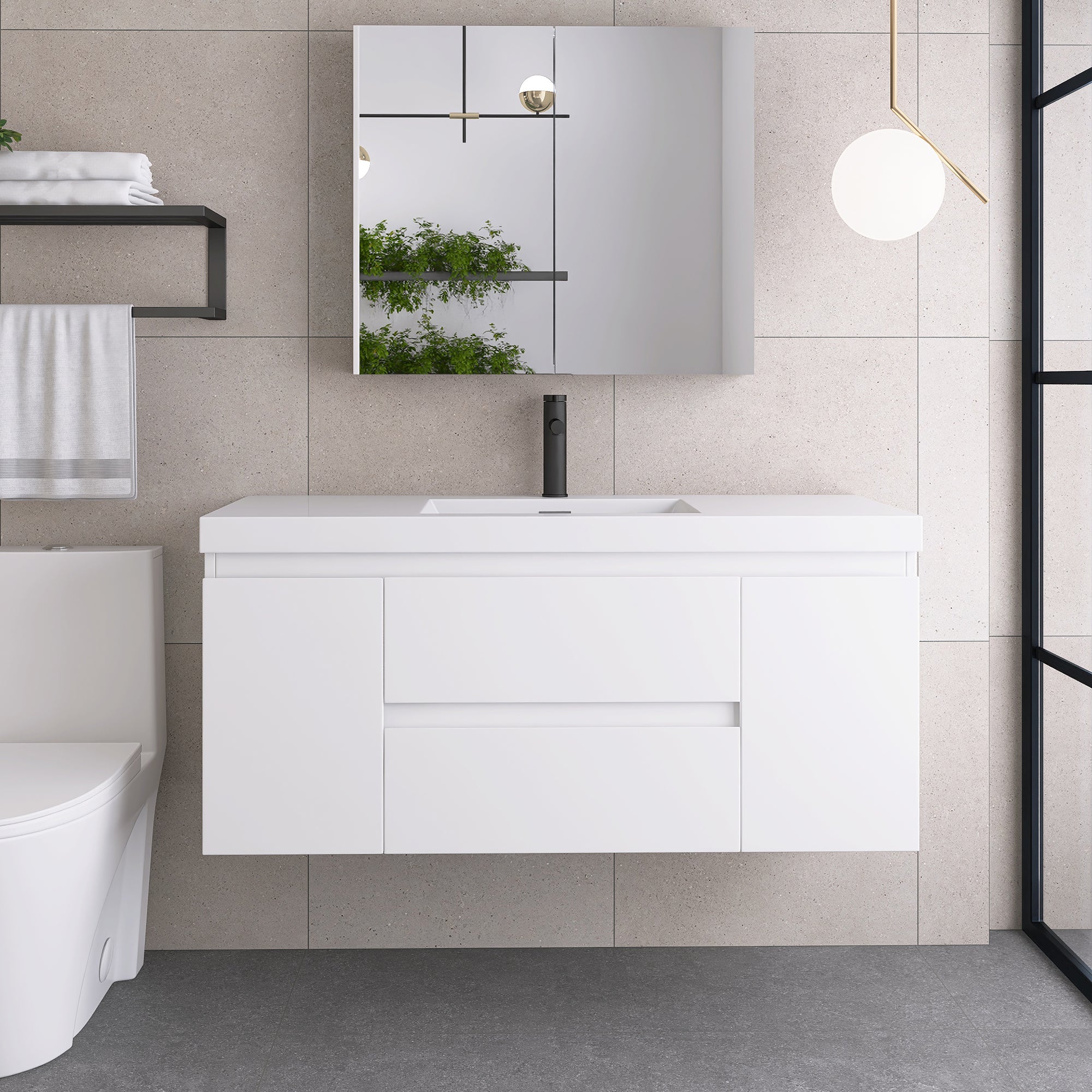 Staykiwi Wall-Mounted 2-drawer Bathroom Vanity Set with Integrated Resin Sink