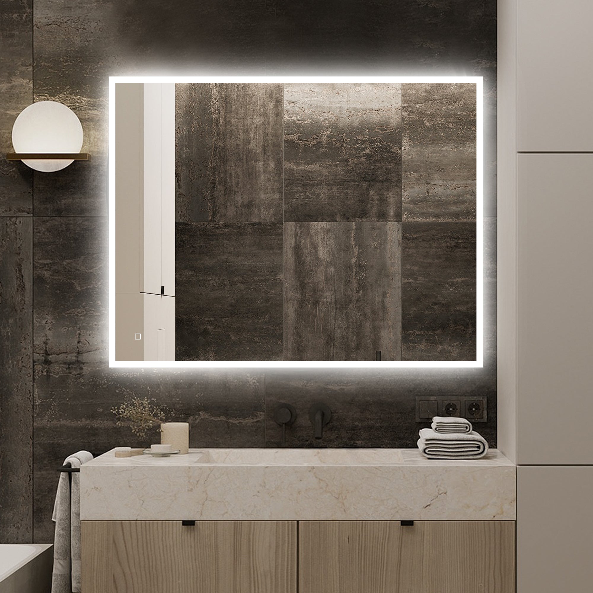 28 in. W x 35 in. H Large Rectangular Frameless Wall-Mount Anti-Fog LED Light Bathroom Vanity Mirror