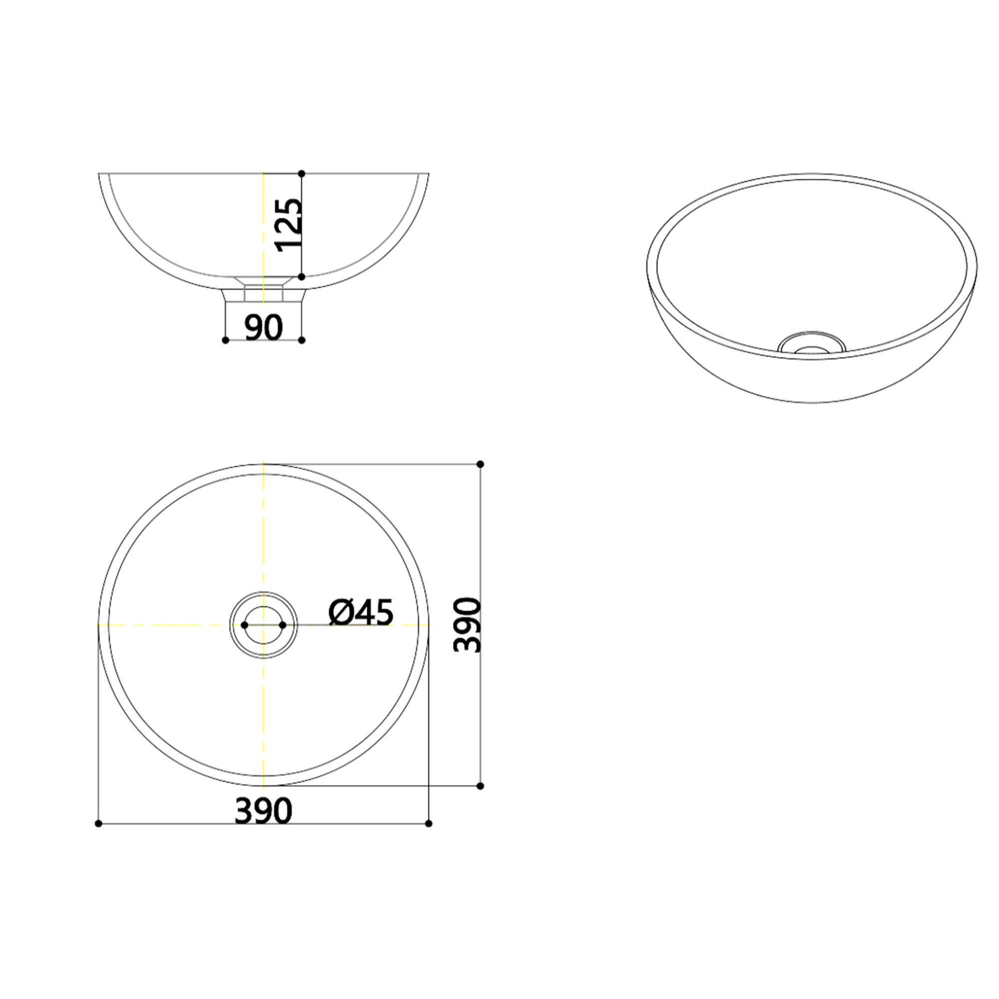 Solid Surface Round Bathroom Vessel Sink