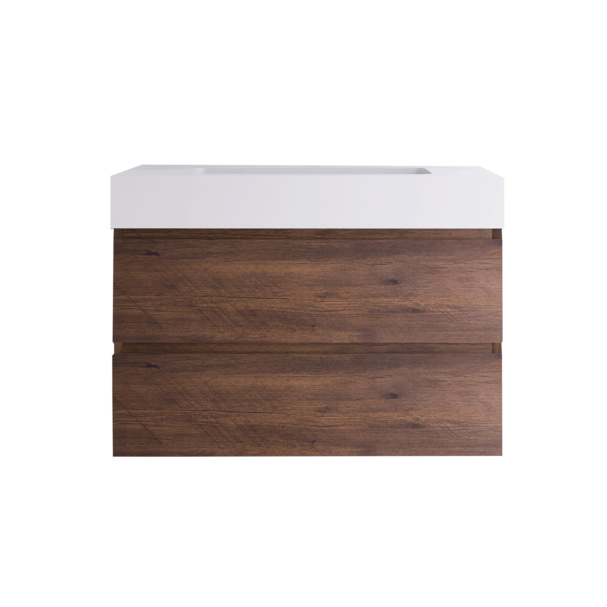 Wood Wall-Mounted Bathroom Vanity Set with Integrated Solid Surface Sink