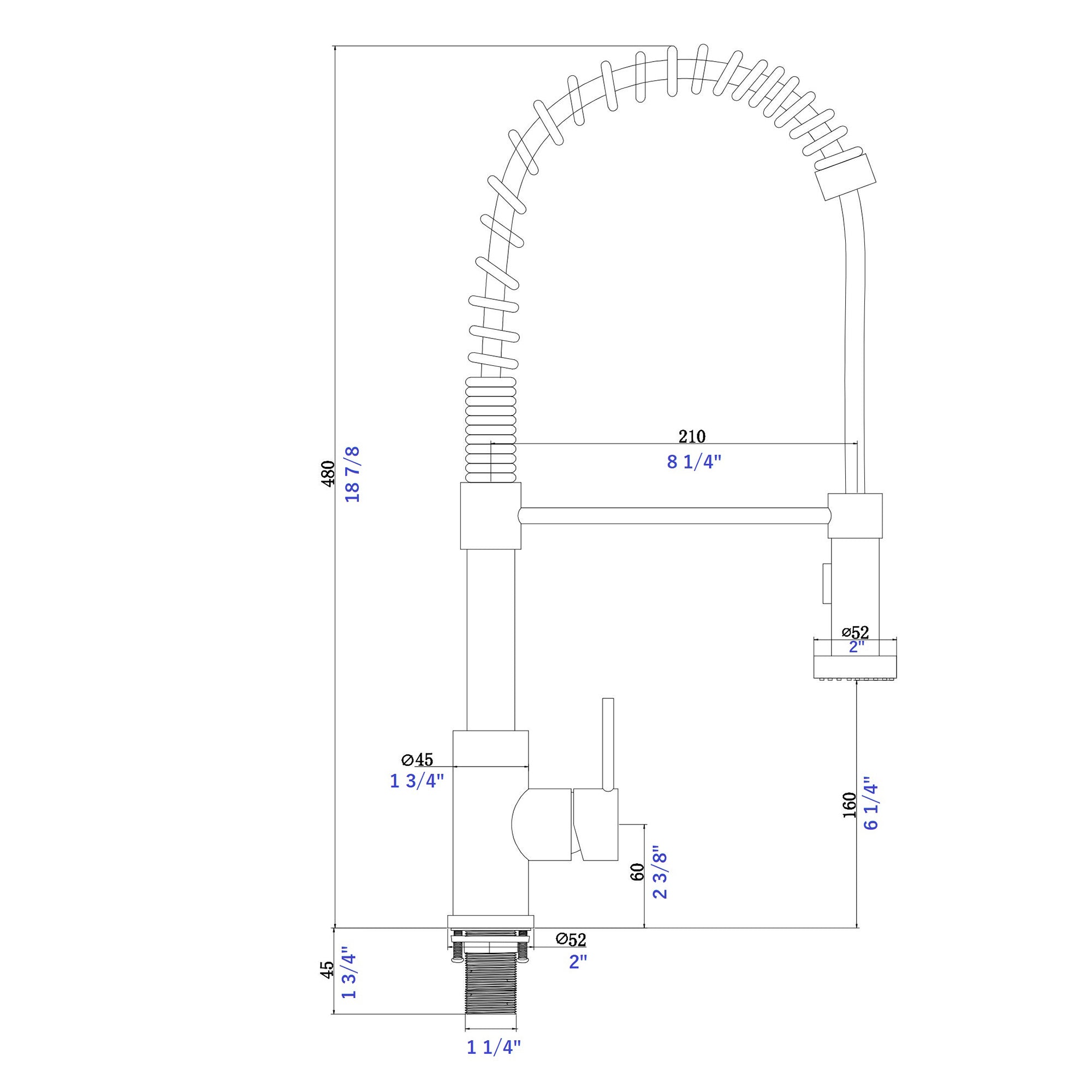 Single Handle Deck Mounted Spring Neck Pull Down Kitchen Faucet