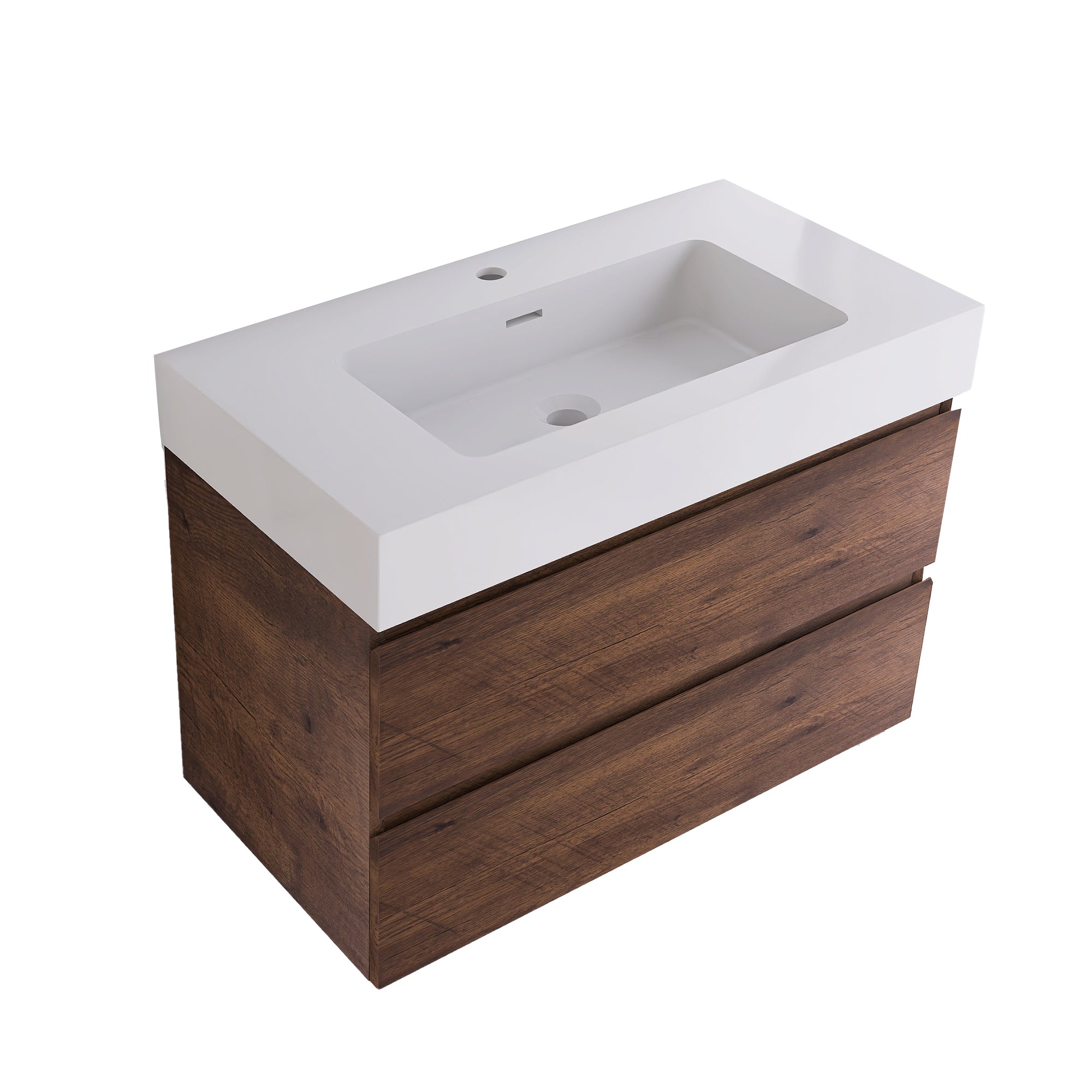 Wood Wall-Mounted Bathroom Vanity Set with Integrated Solid Surface Sink