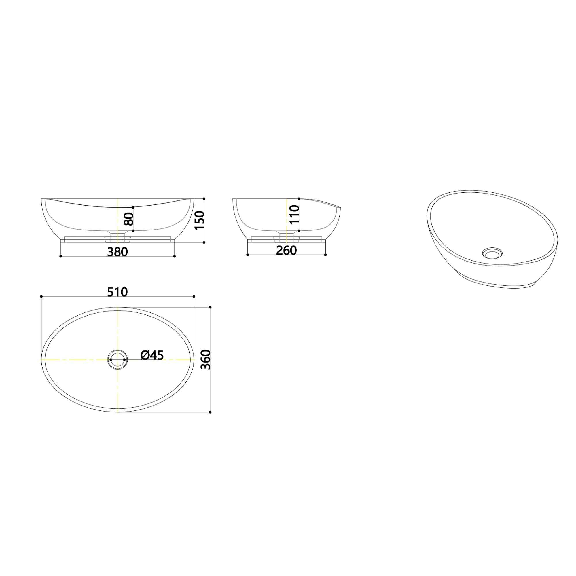 Solid Surface Oval Bathroom Vessel Sink