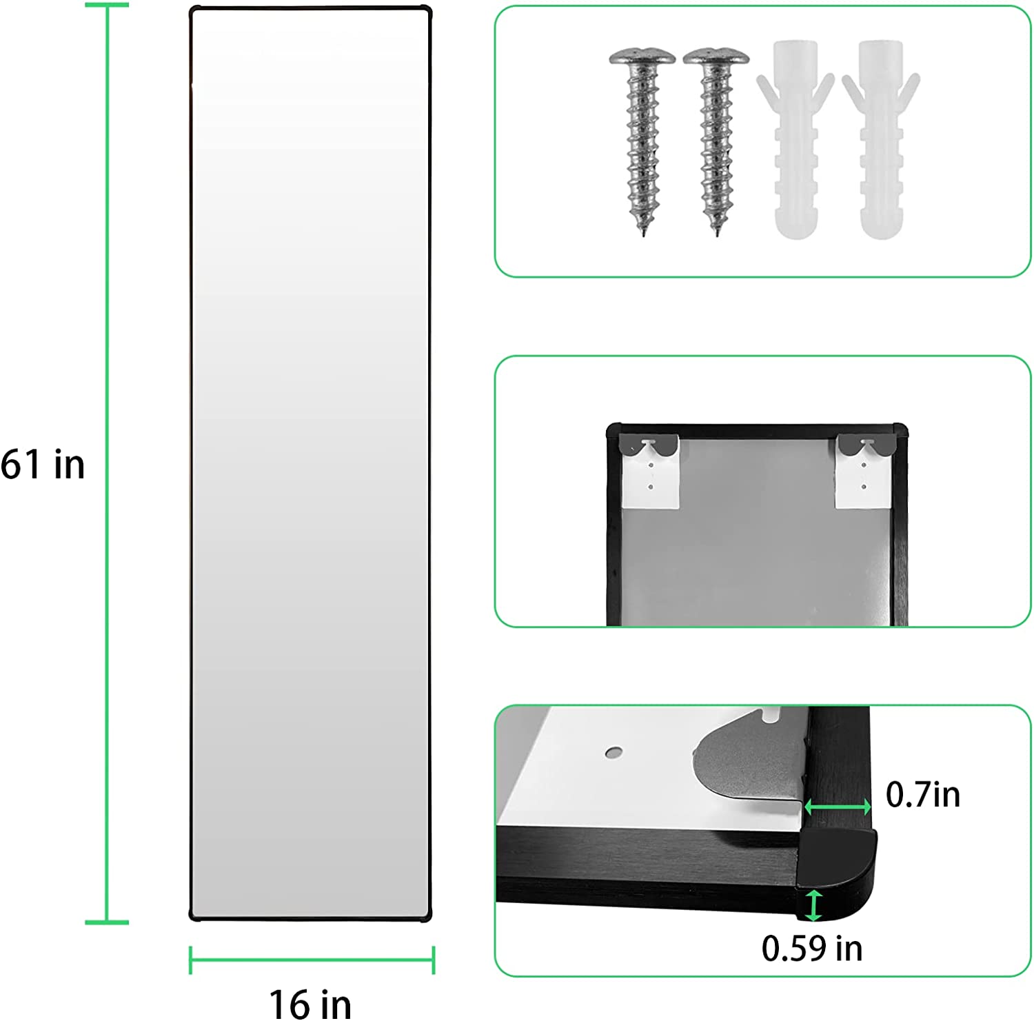 Rectangular Framed Freestanding Mirror in Black.