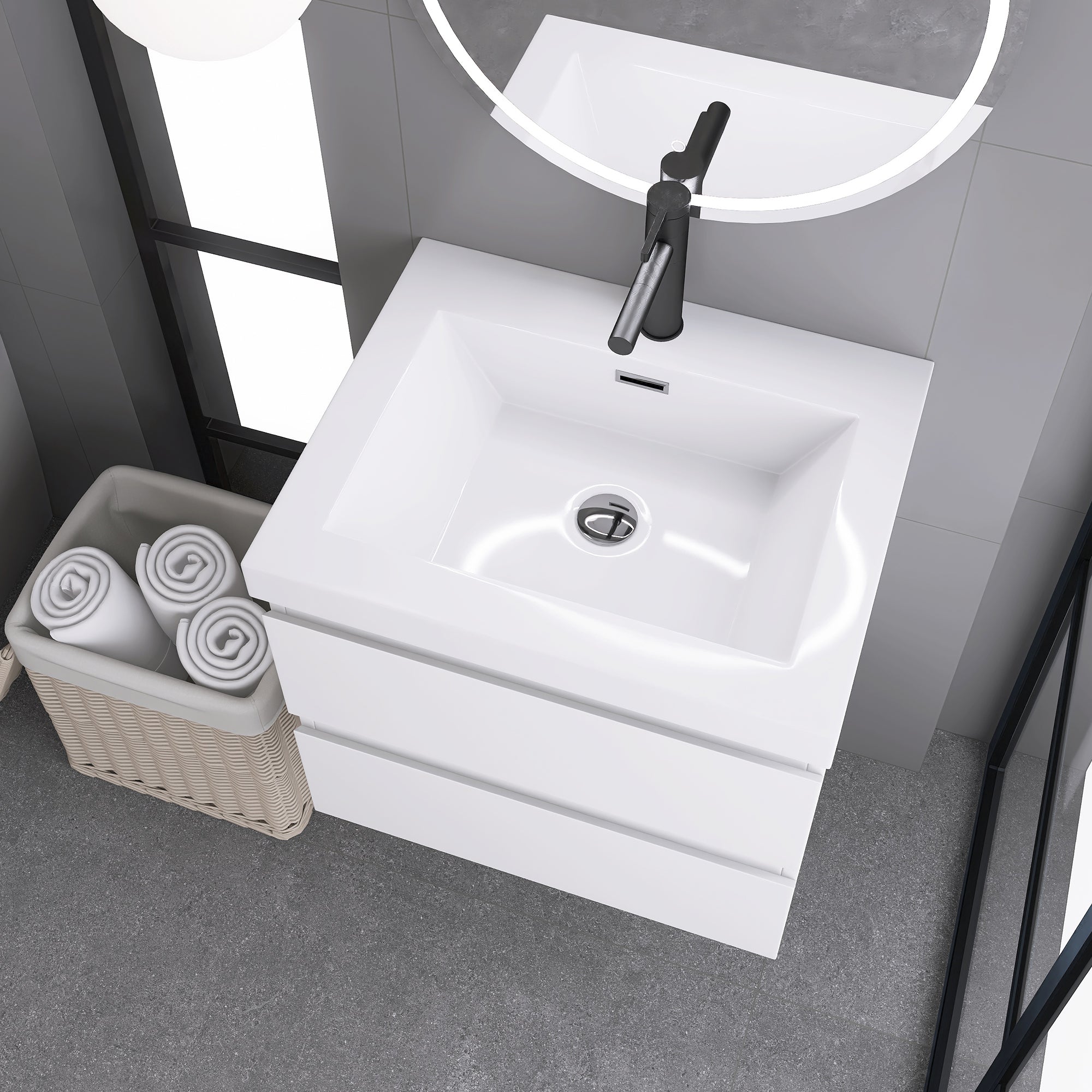 Staykiwi Wall-Mounted 2-drawer Bathroom Vanity Set with Integrated Resin Sink