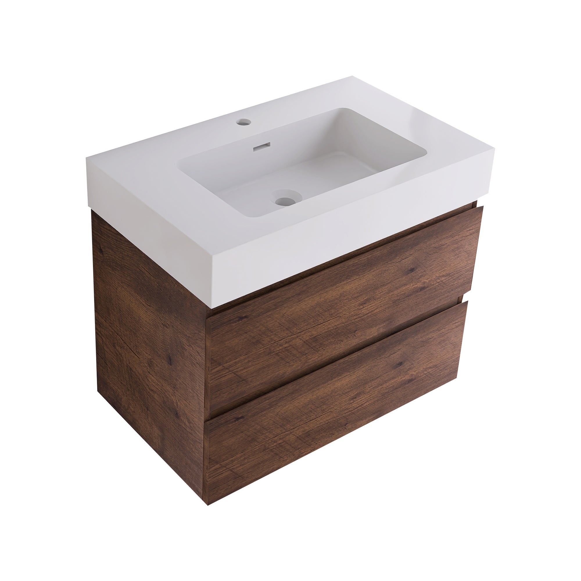 Wood Wall-Mounted Bathroom Vanity Set with Integrated Solid Surface Sink