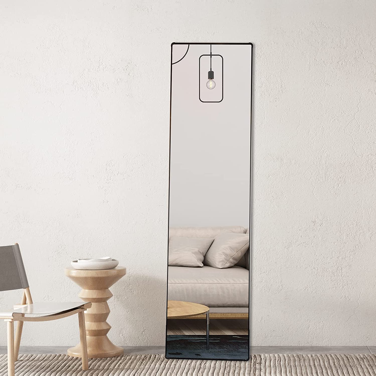 Rectangular Framed Freestanding Mirror in Black.