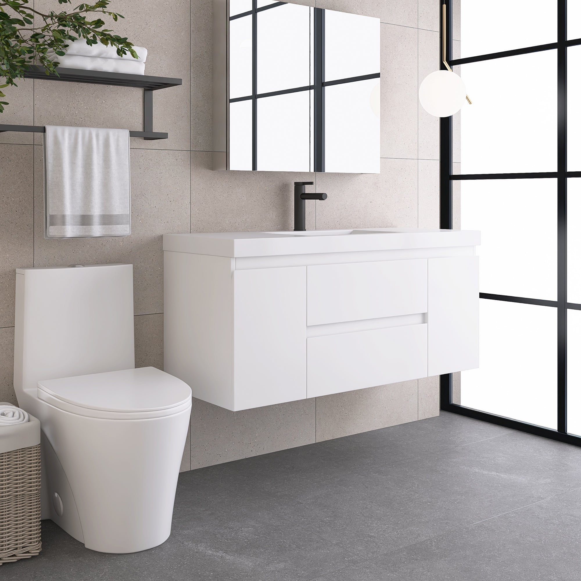 Staykiwi Wall-Mounted 2-drawer Bathroom Vanity Set with Integrated Resin Sink