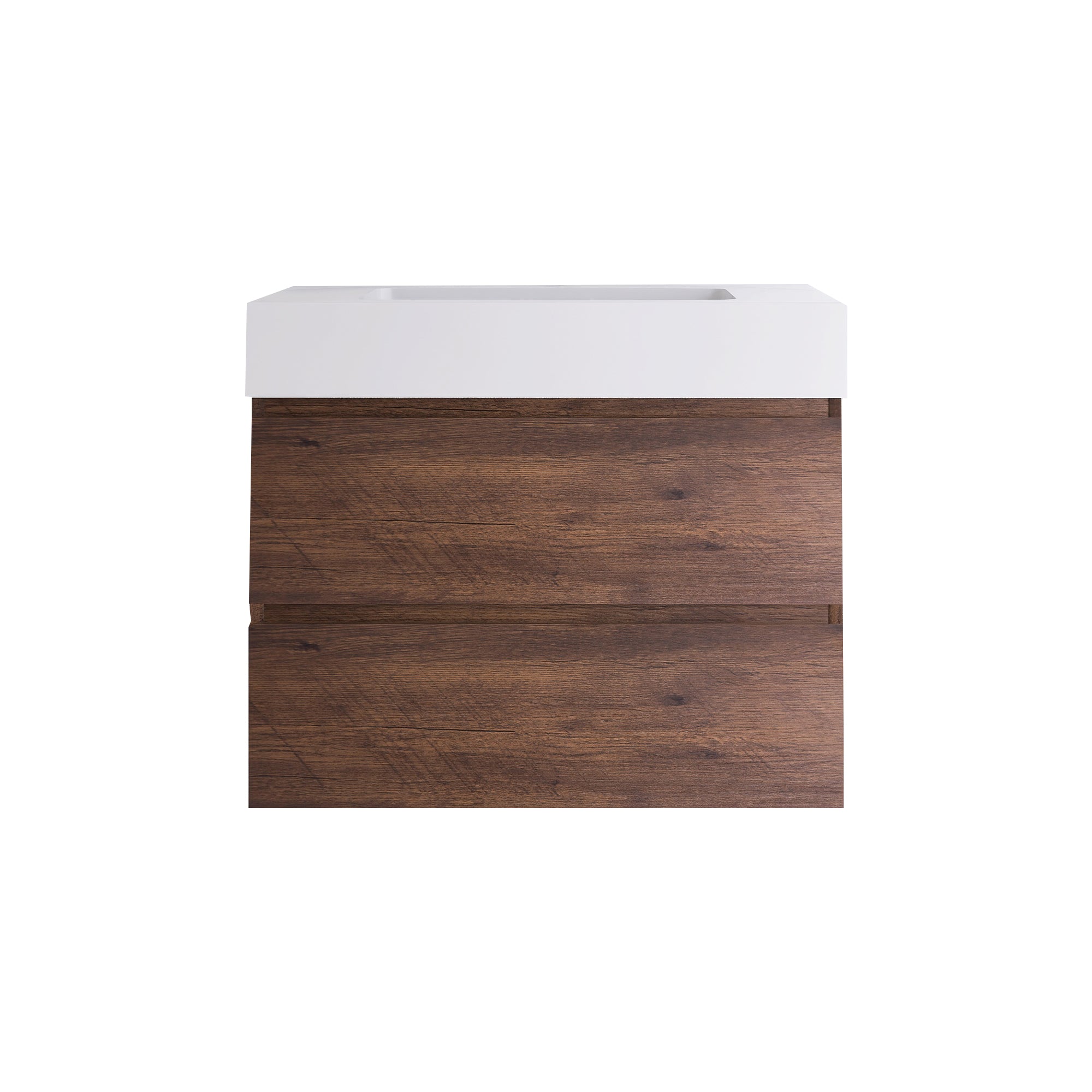 Wood Wall-Mounted Bathroom Vanity Set with Integrated Solid Surface Sink