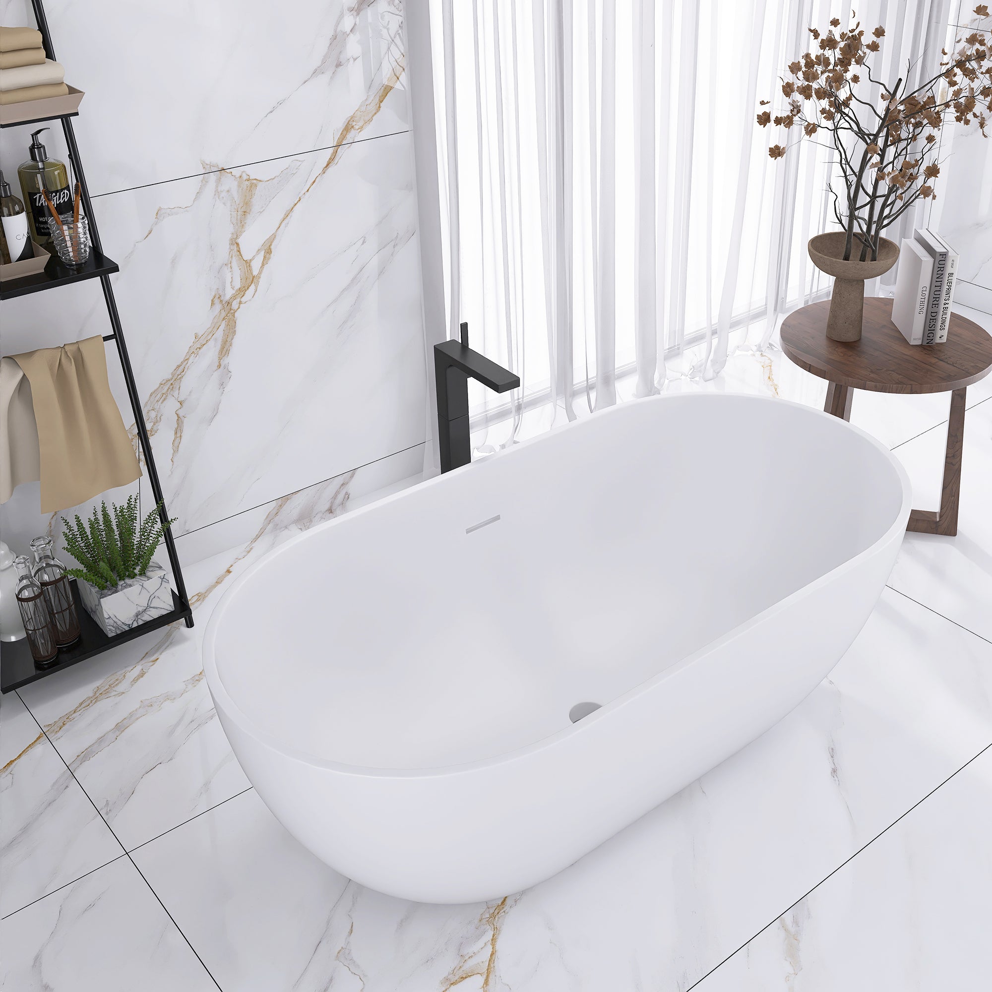 Solid Surface Freestanding Soaking Bathtub