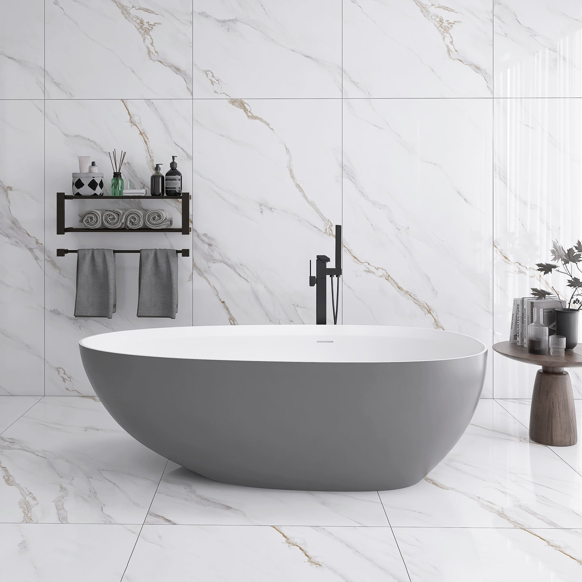Solid Surface Freestanding Soaking Bathtub