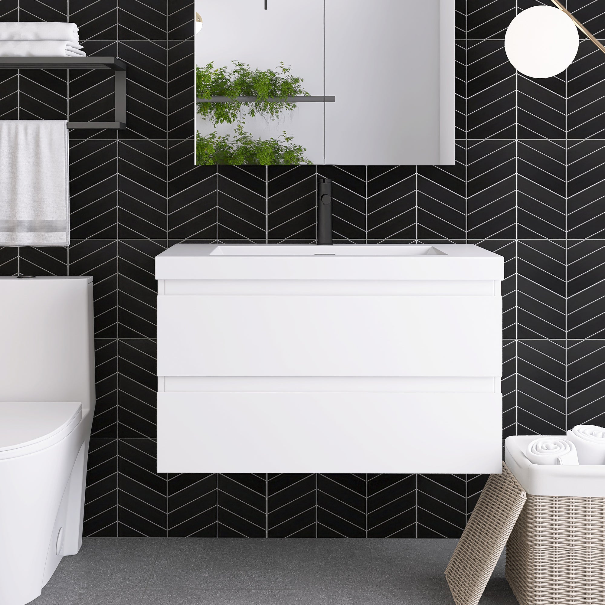 Staykiwi Wall-Mounted 2-drawer Bathroom Vanity Set with Integrated Resin Sink