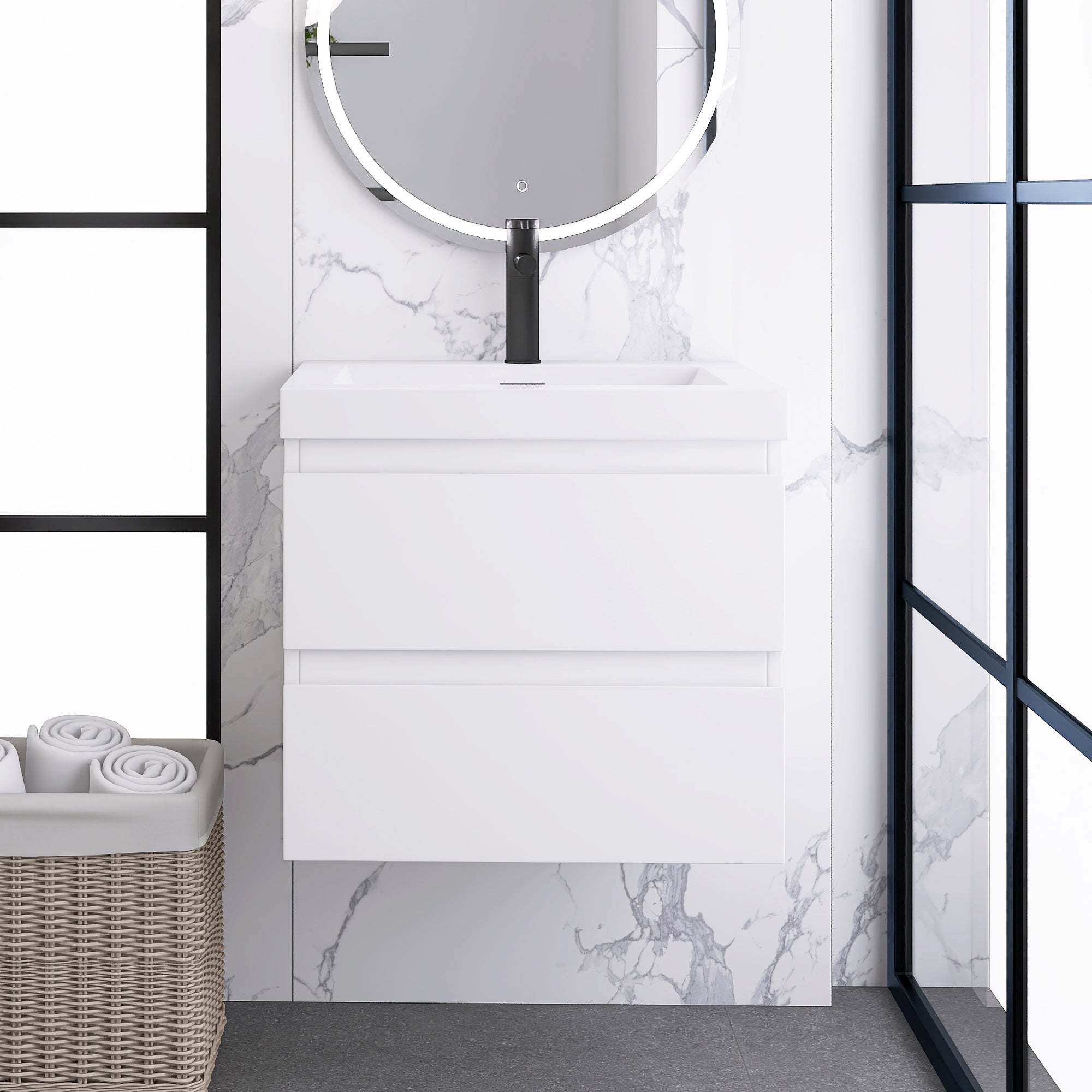 Staykiwi Wall-Mounted 2-drawer Bathroom Vanity Set with Integrated Resin Sink